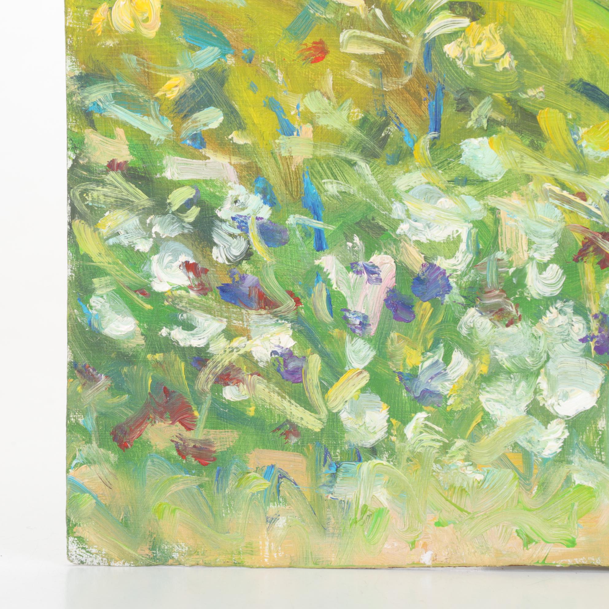 Bob Ragland Plein Air Landscape Oil Painting of Wildflowers, 1989