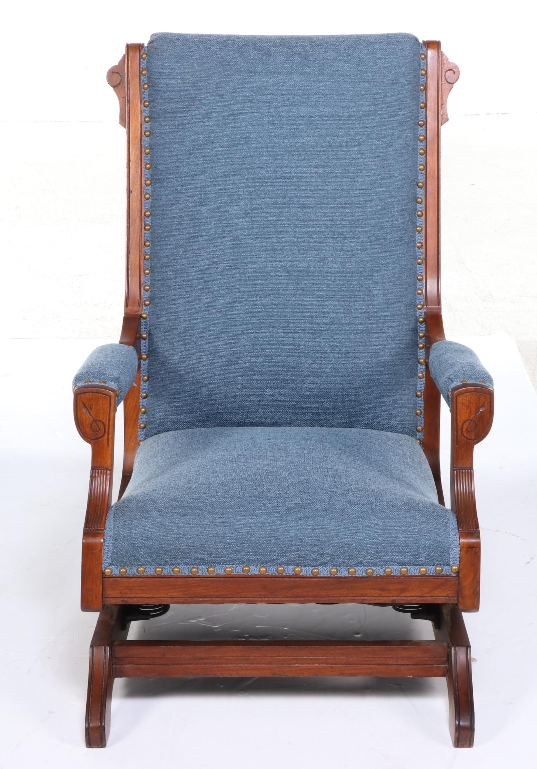 Victorian Walnut and Custom-Upholstered Platform Rocker, Late 19th Century