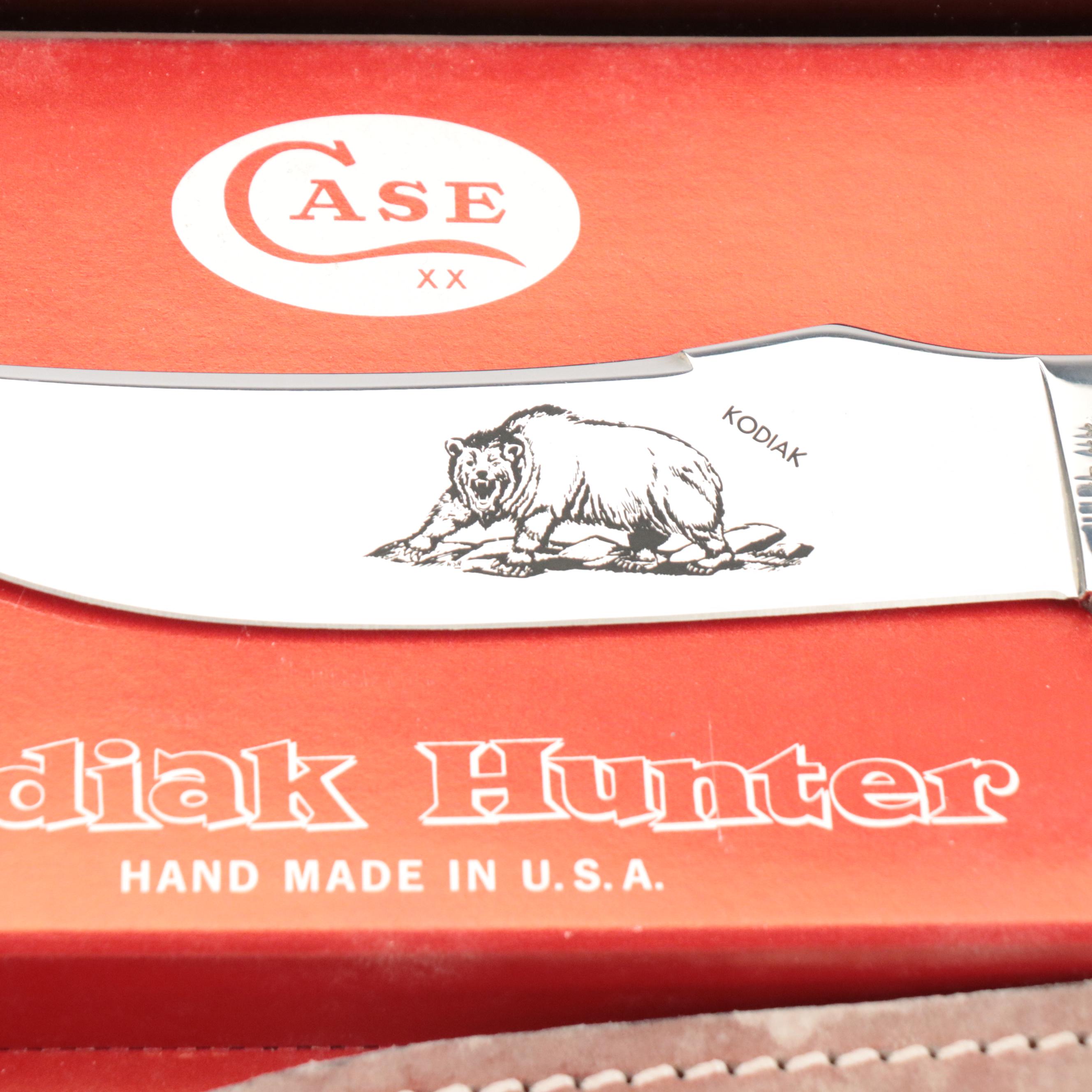 Case Kodiak Hunter Fixed Blade Etched Steel and Stag-Handled Knife and Sheath