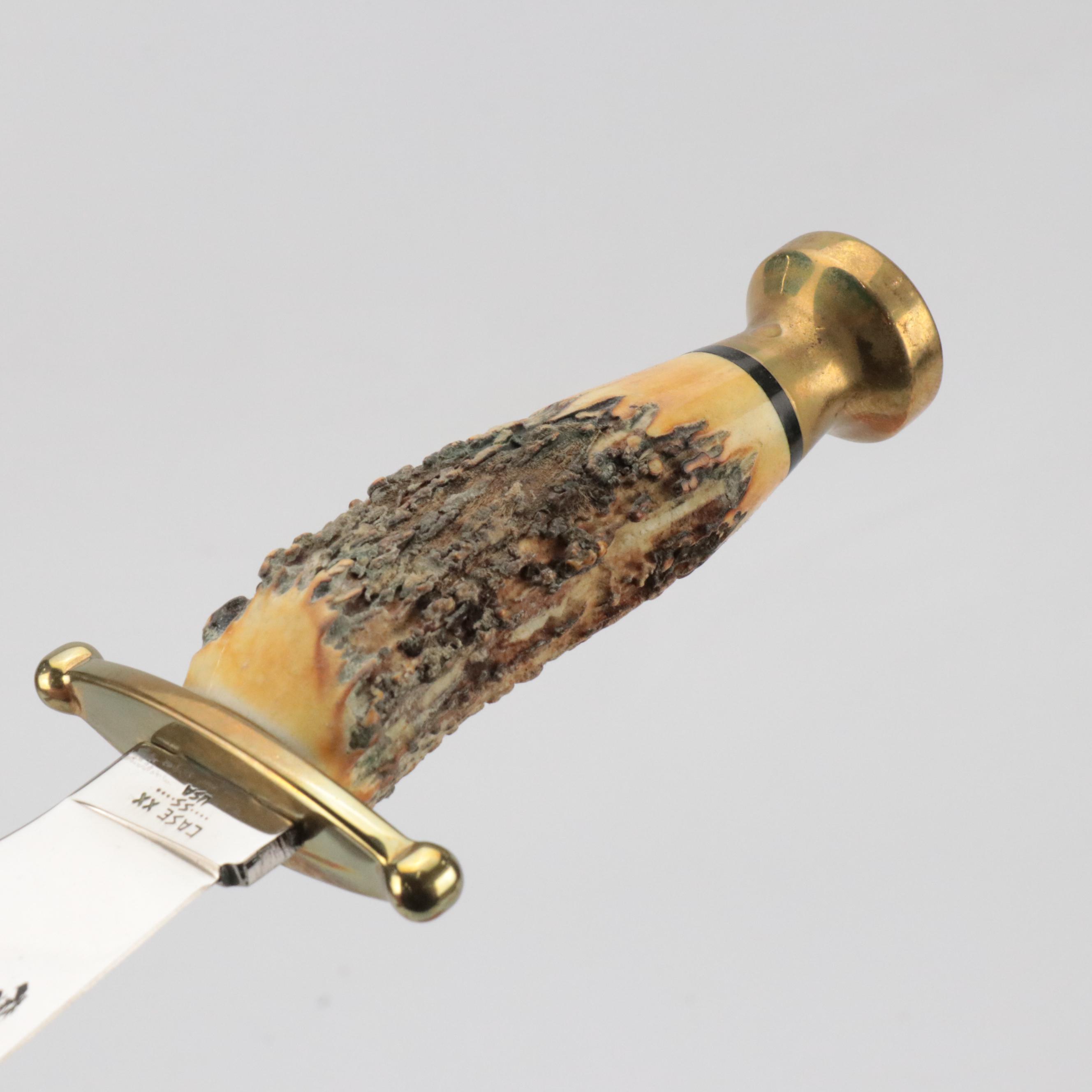 Case Kodiak Hunter Fixed Blade Etched Steel and Stag-Handled Knife and Sheath