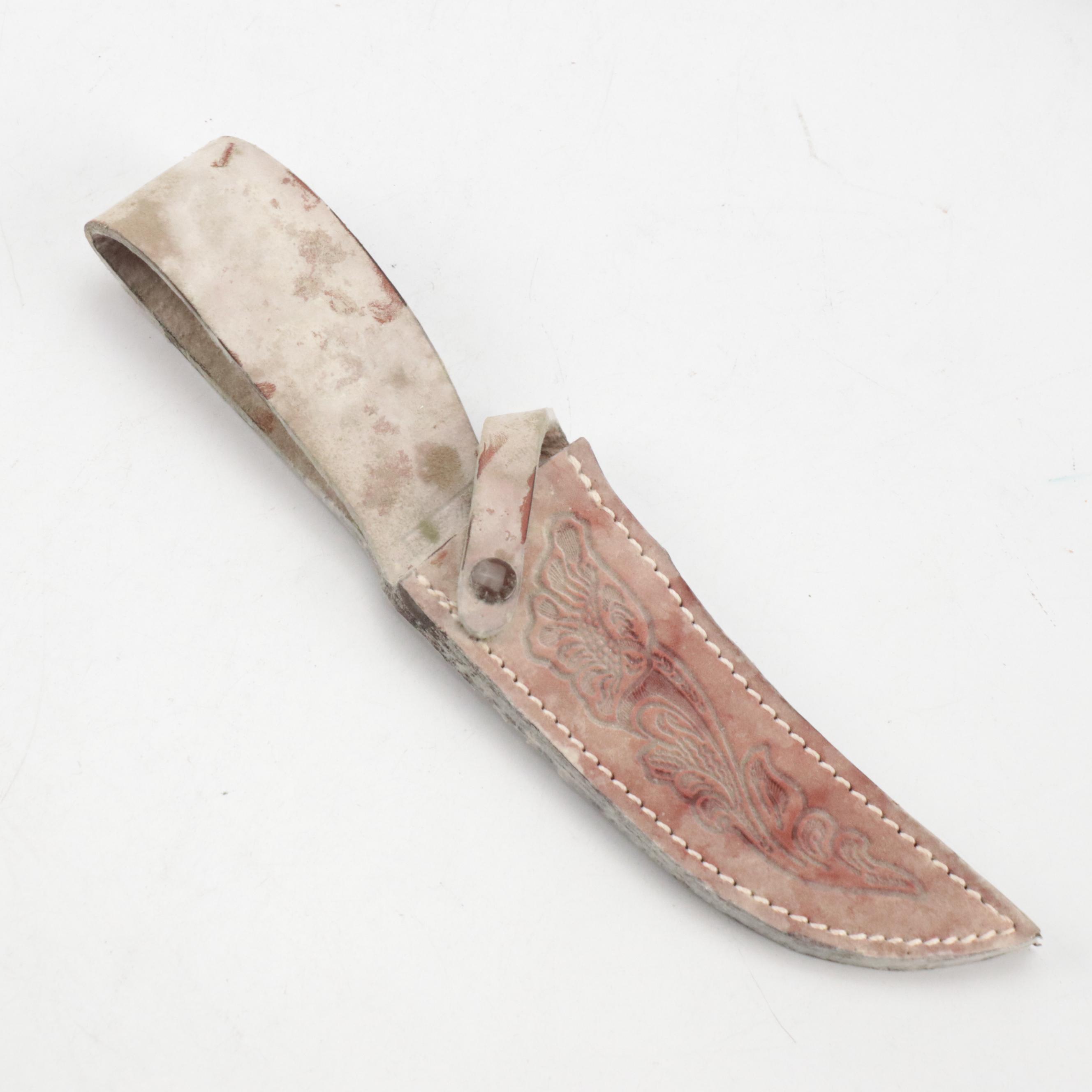 Case Kodiak Hunter Fixed Blade Etched Steel and Stag-Handled Knife and Sheath