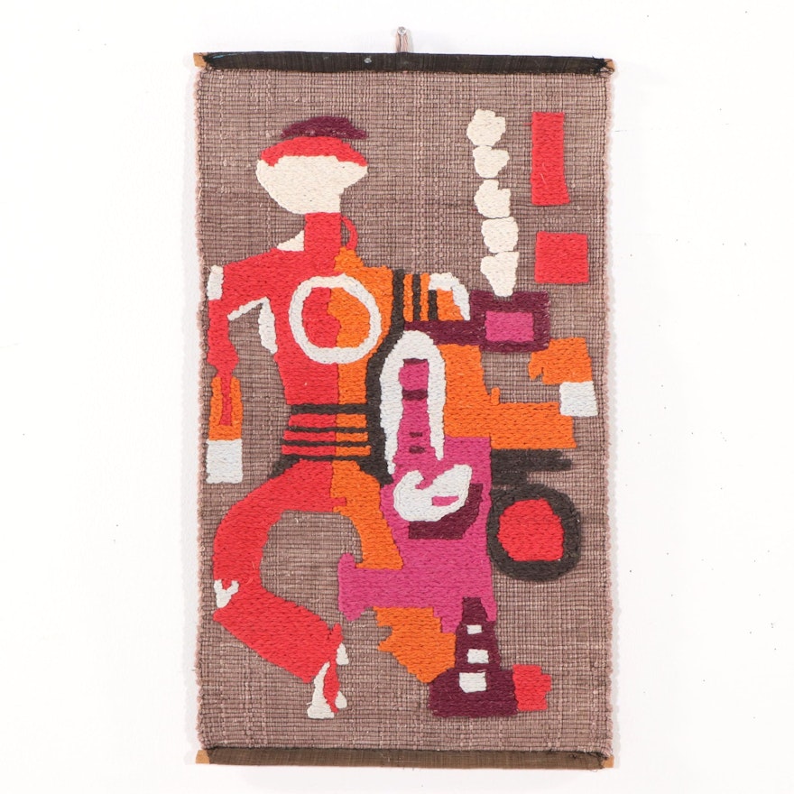 Mid Century Modern Handwoven Textile of Abstract Figure