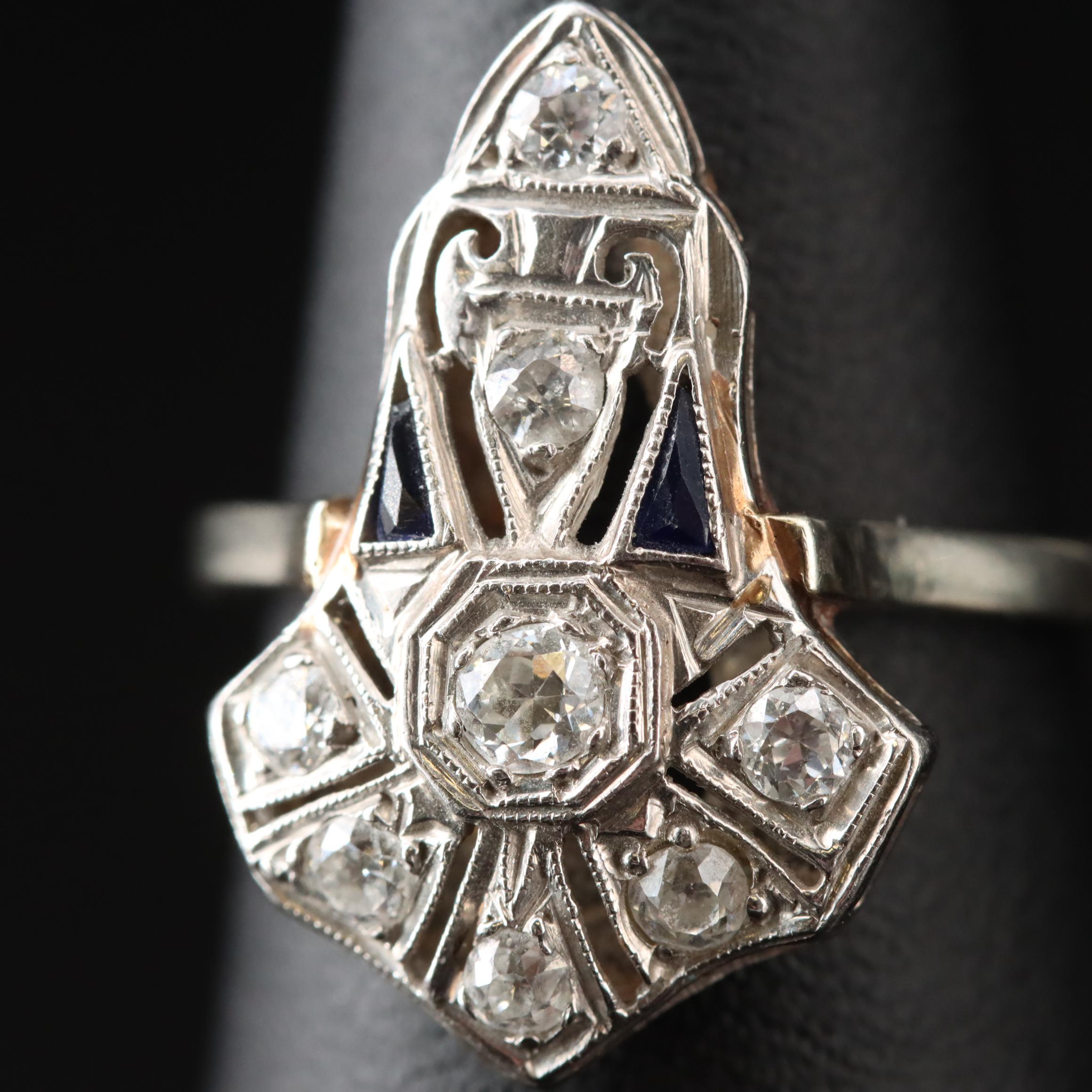 Art Deco Platinum and 14K 0.67 CTW Diamond  Ring