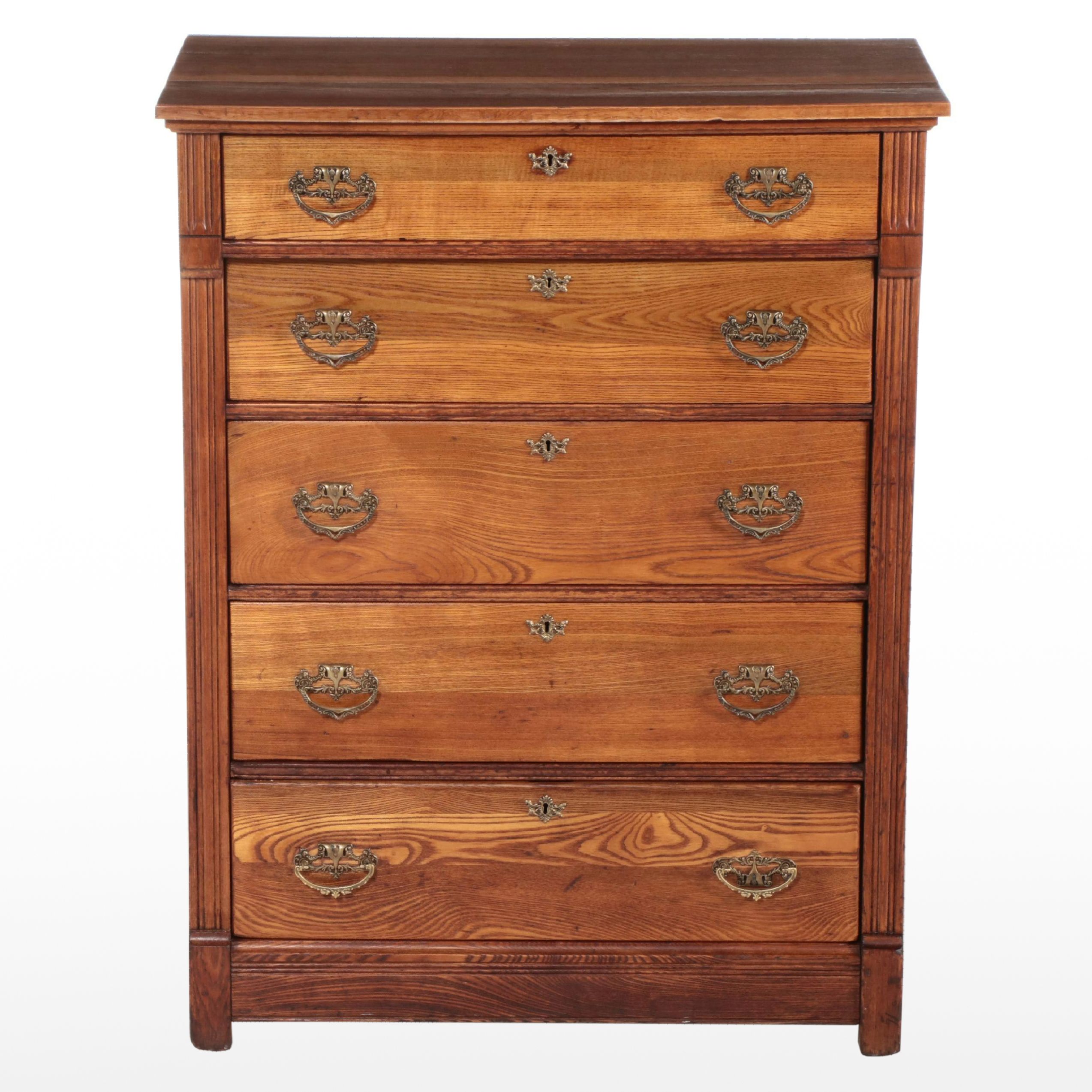 Late Victorian Oak Five-Drawer Chest, circa 1900