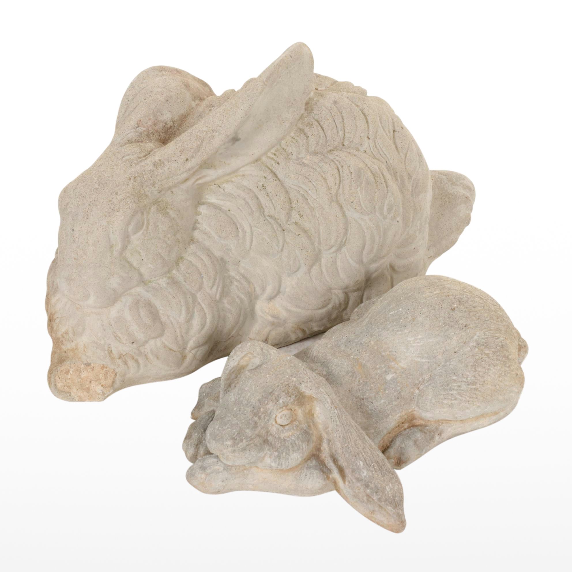 Two Cast Concrete Rabbit Garden Sculptures
