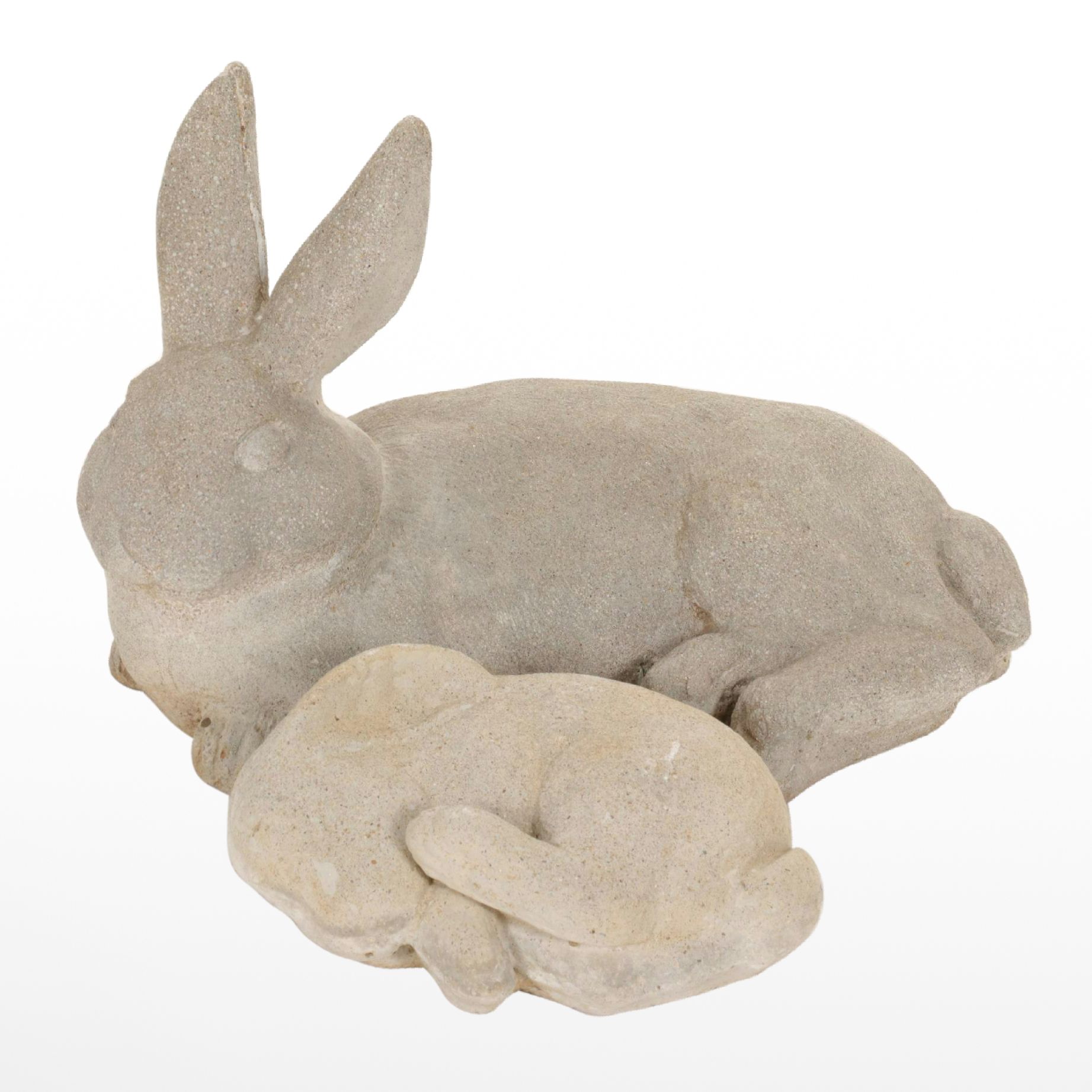 Two Cast Concrete Rabbit Garden Sculptures