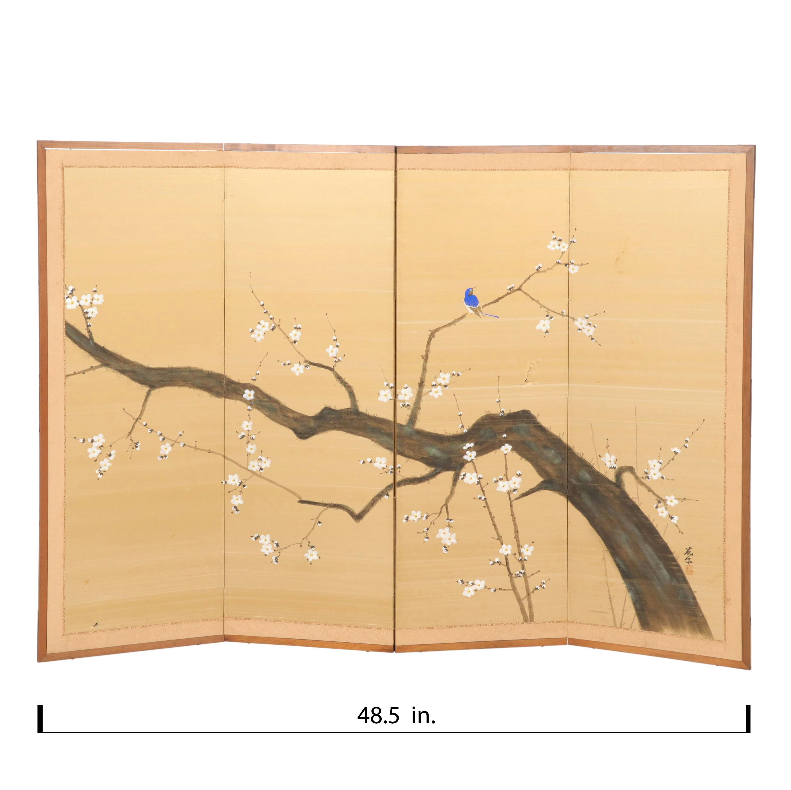 Japanese Style Four-Panel Hand-Painted "Shoji" Screen