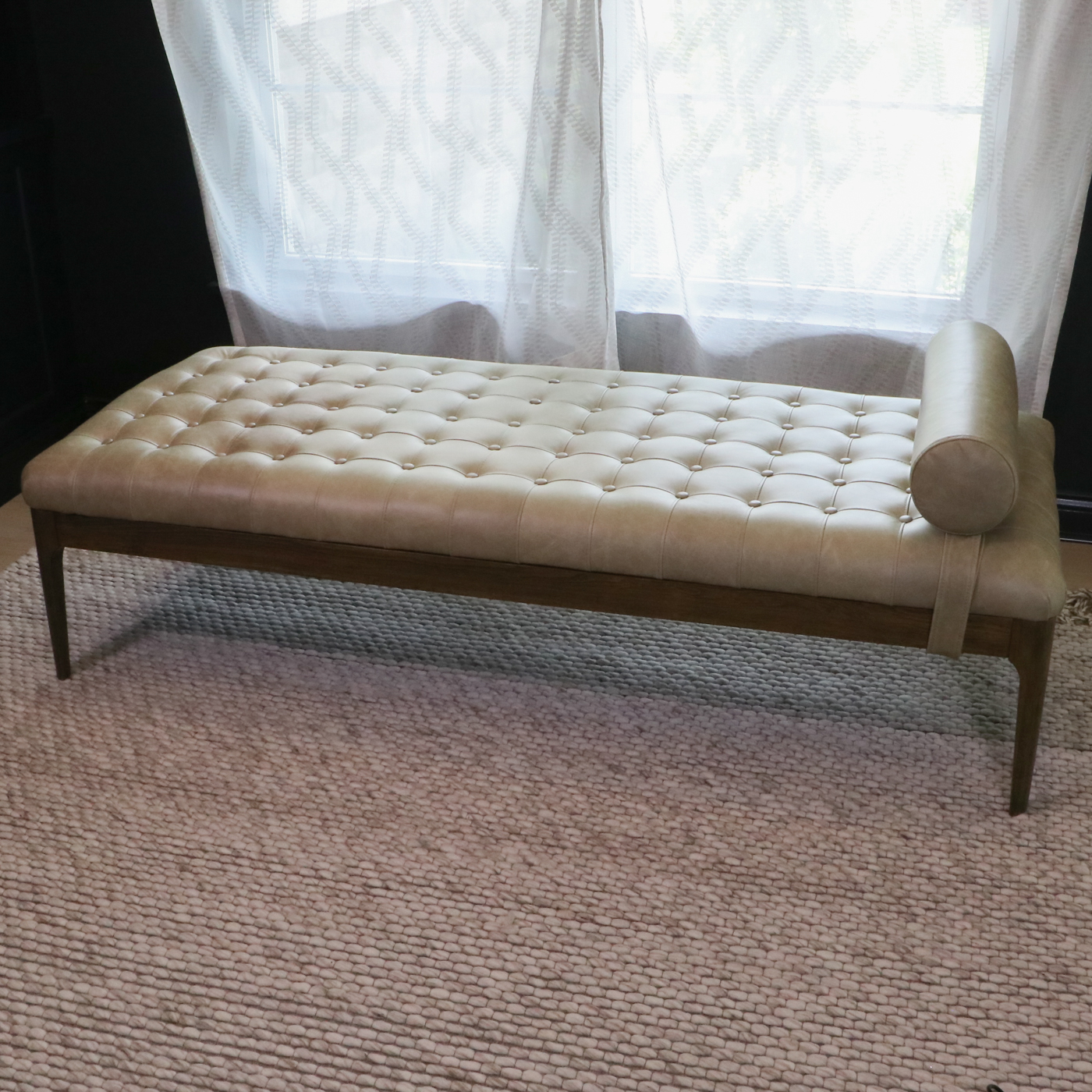 Four Hands "Joanna" Danish Modern Style Leather and Hardwood Bench