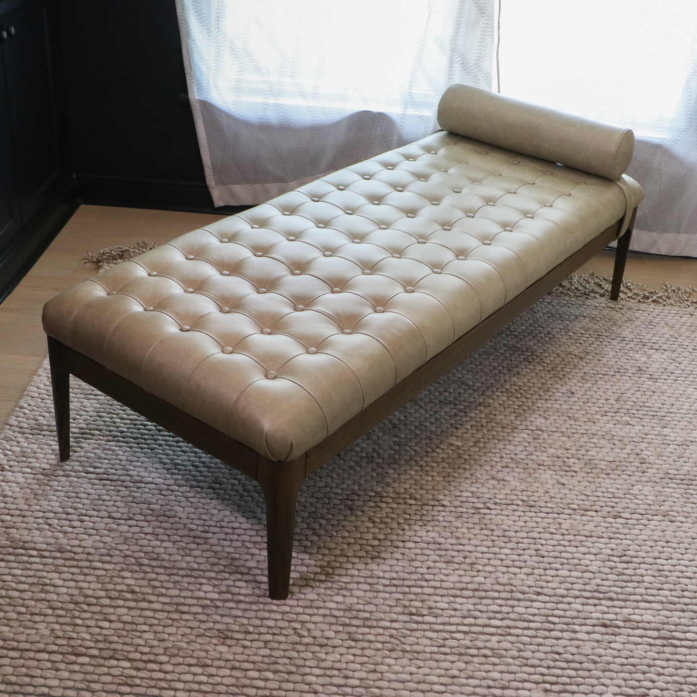 Four Hands "Joanna" Danish Modern Style Leather and Hardwood Bench