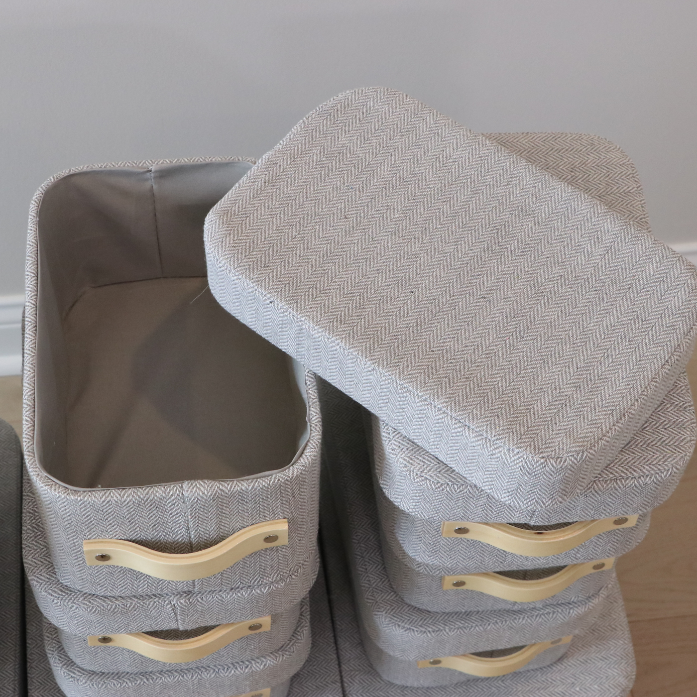 Fifteen Cloth-Covered Storage Boxes