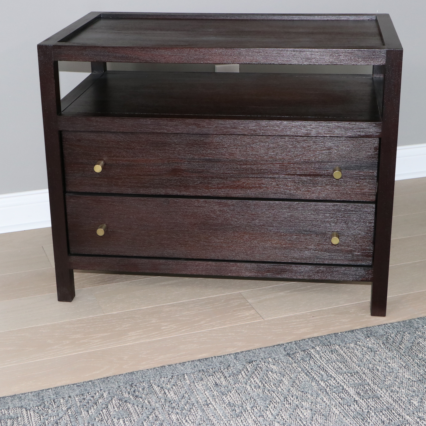 Pair of Crate & Barrel "Keane" Espresso Wood Charging Nightstands