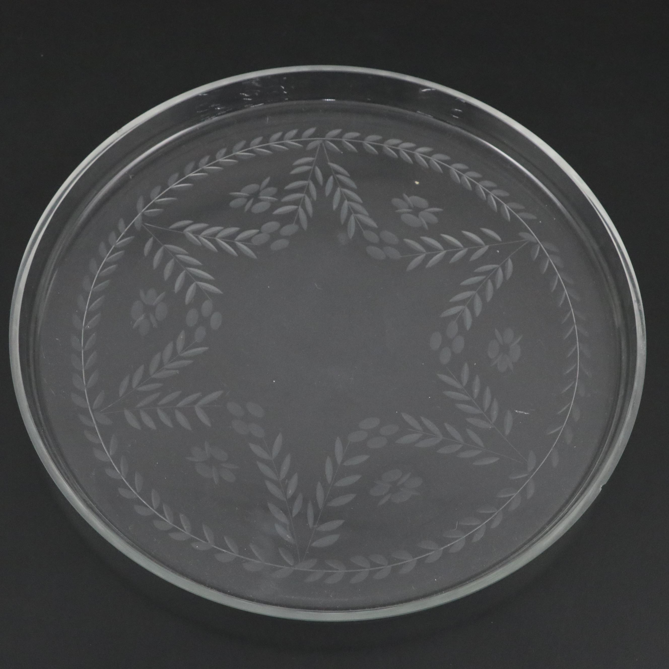 Floral Cut Glass Decanter, Vase, and Platter, 20th Century