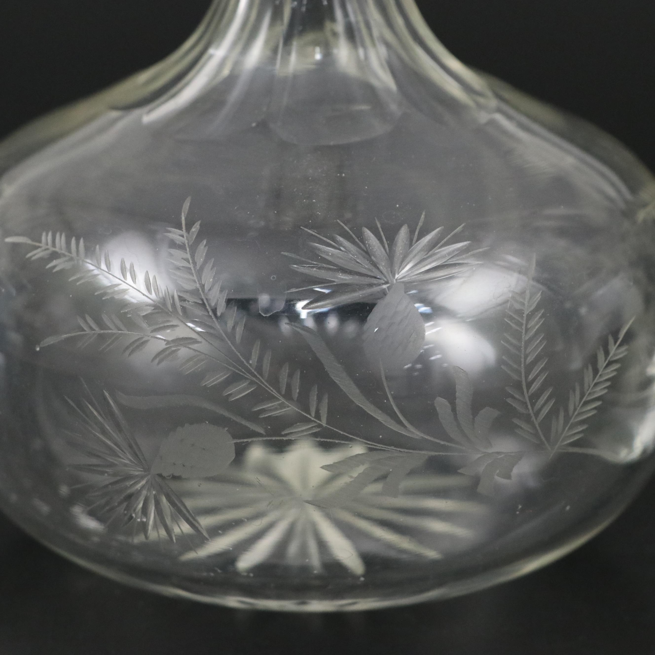 Floral Cut Glass Decanter, Vase, and Platter, 20th Century
