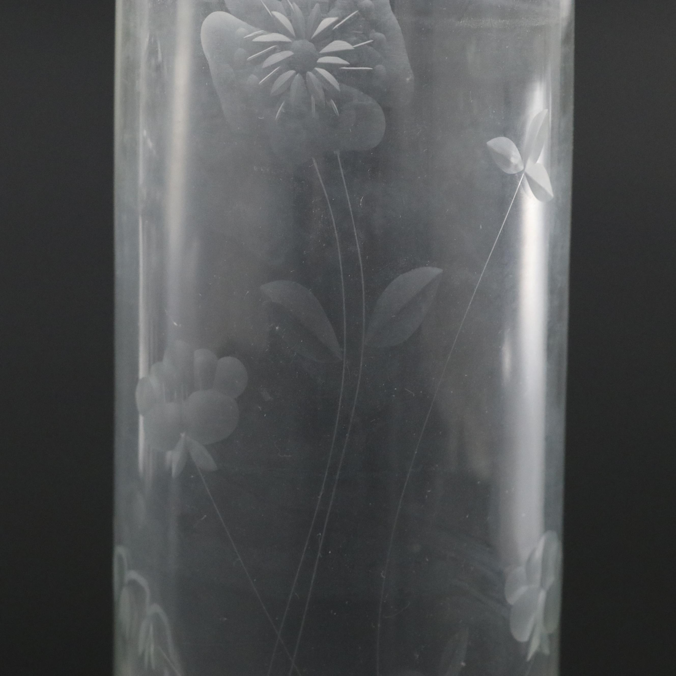 Floral Cut Glass Decanter, Vase, and Platter, 20th Century