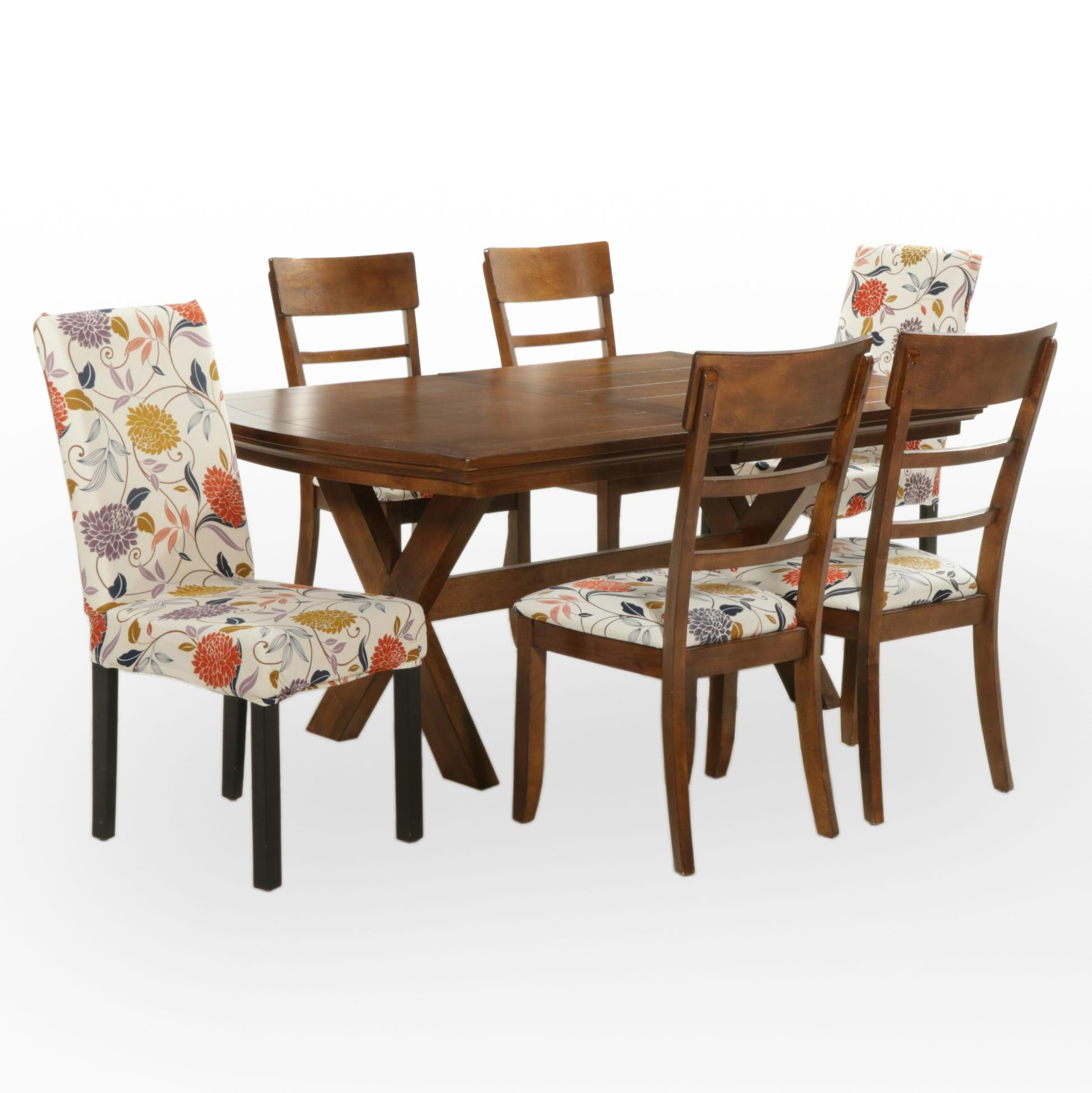 Ashley "Burkesville" Extension Trestle Dining Table Set Plus Parsons Chairs