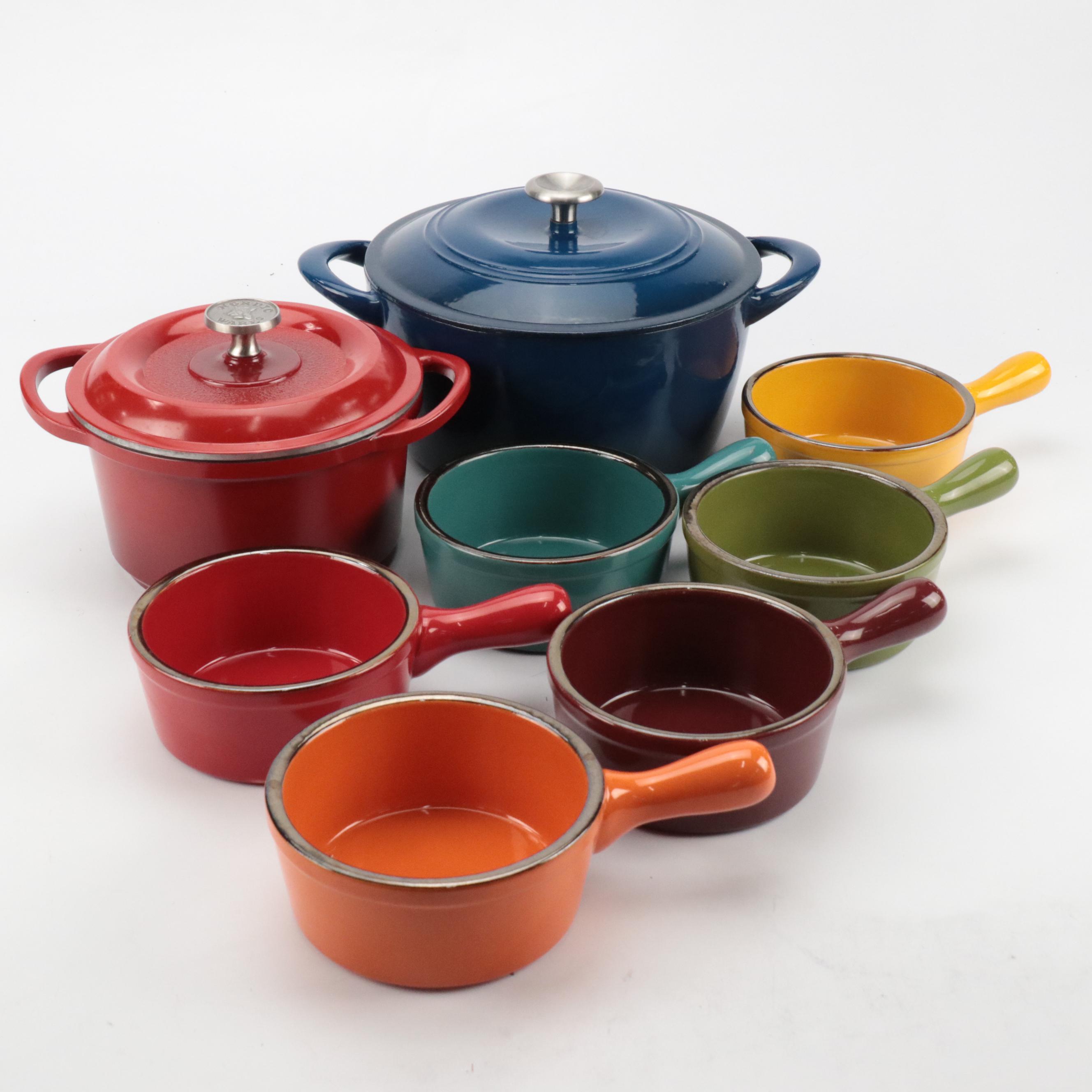 Nordic Ware Enameled Cast Aluminum Dutch Ovens with Other Stoneware Soup Bowls
