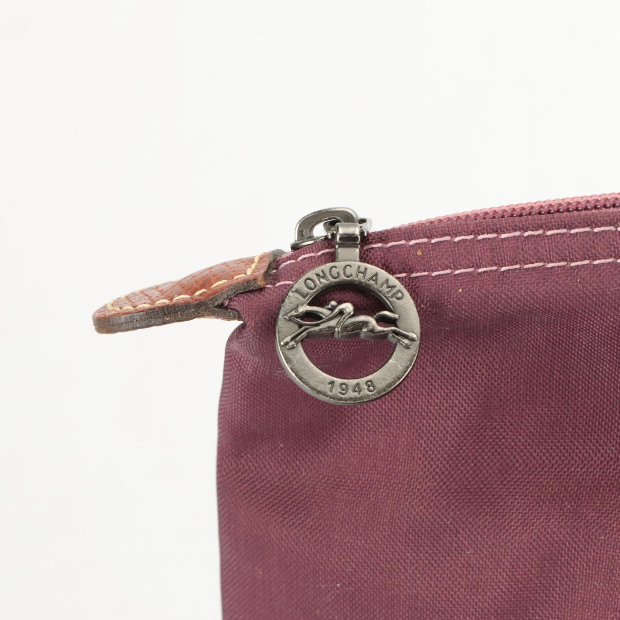 Longchamp Le Pliage Short Handle Medium Tote in Fig Nylon/Brown Leather