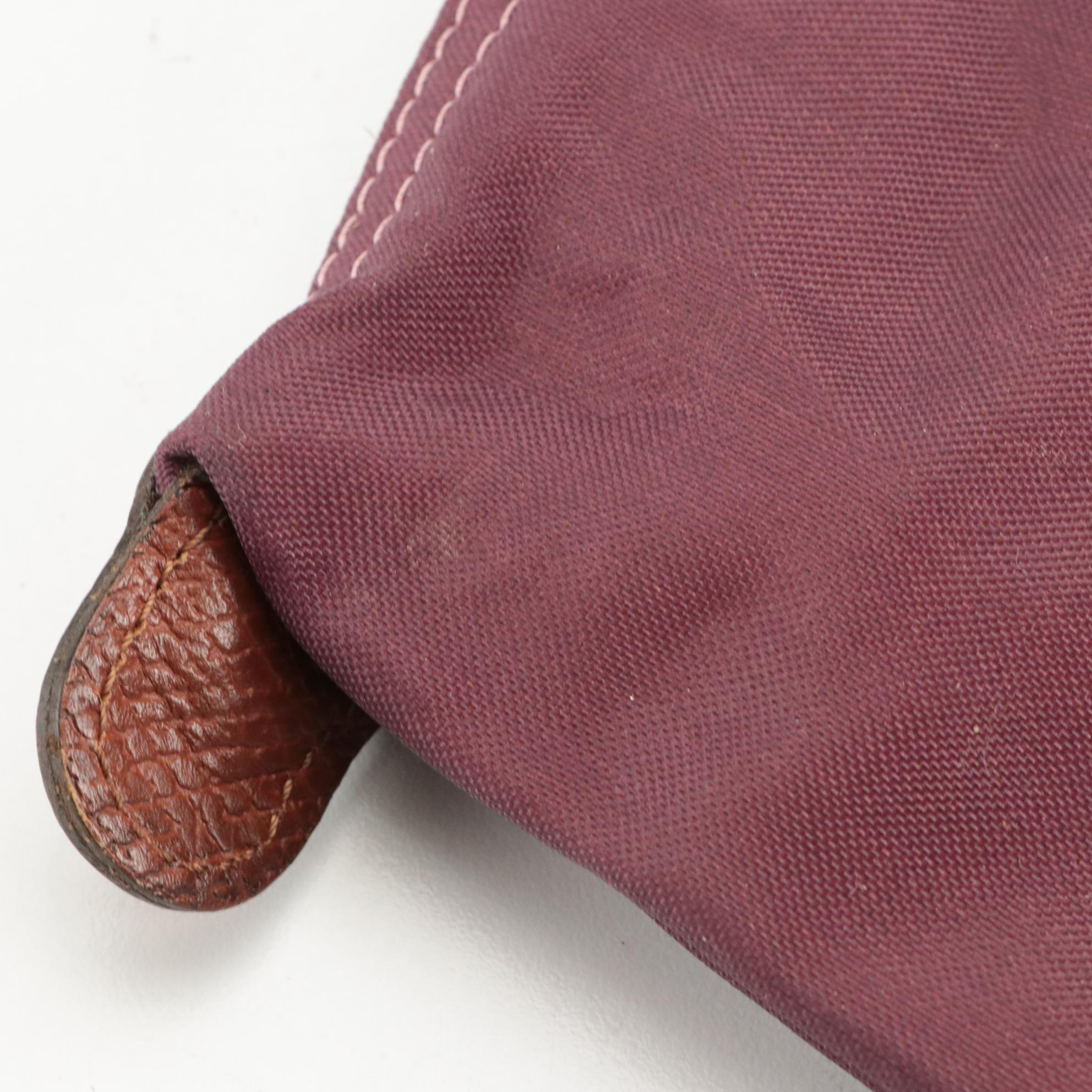 Longchamp Le Pliage Short Handle Medium Tote in Fig Nylon/Brown Leather