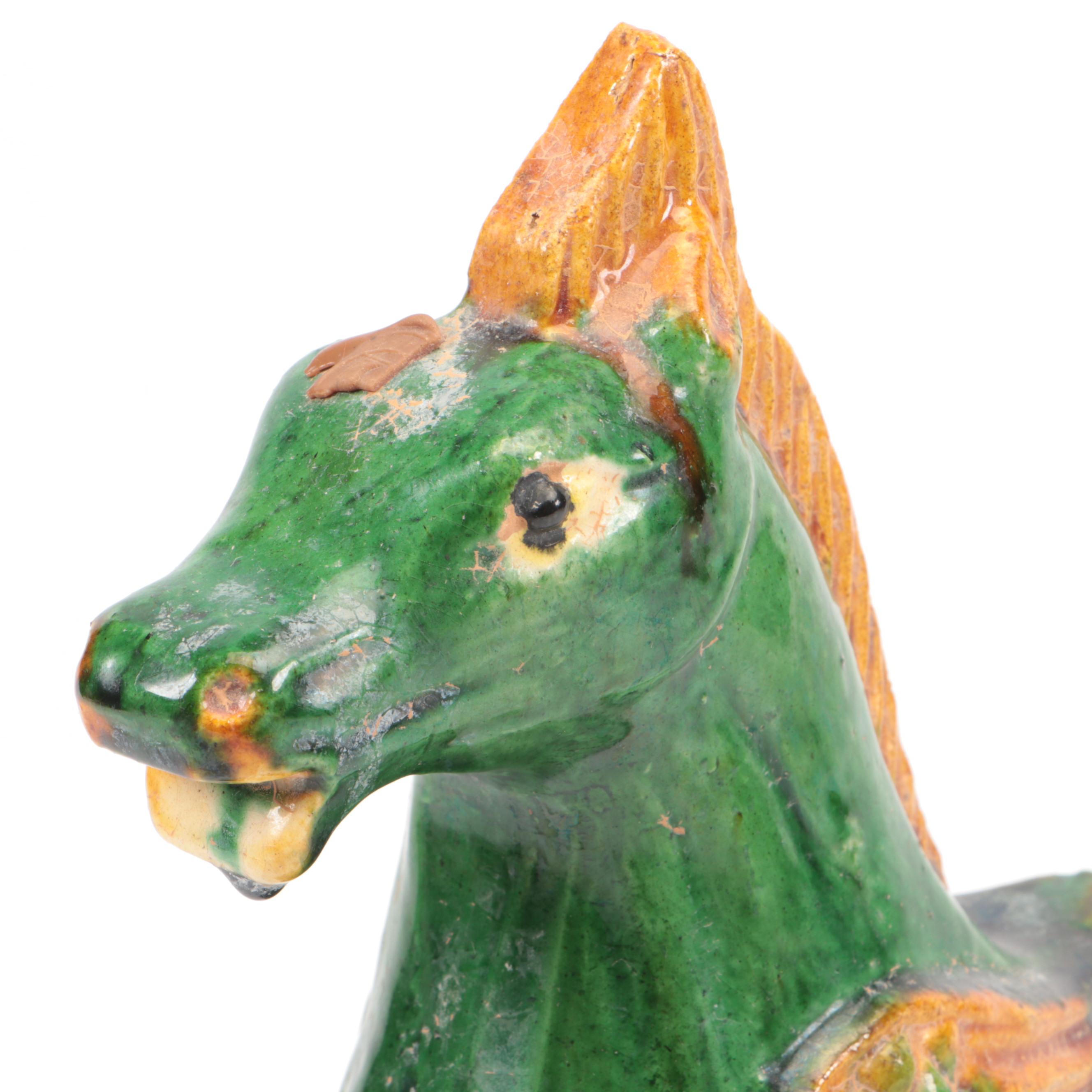 Chinese Sancai Glaze Gansu "Qianlima" Winged Horse Roofing Tile