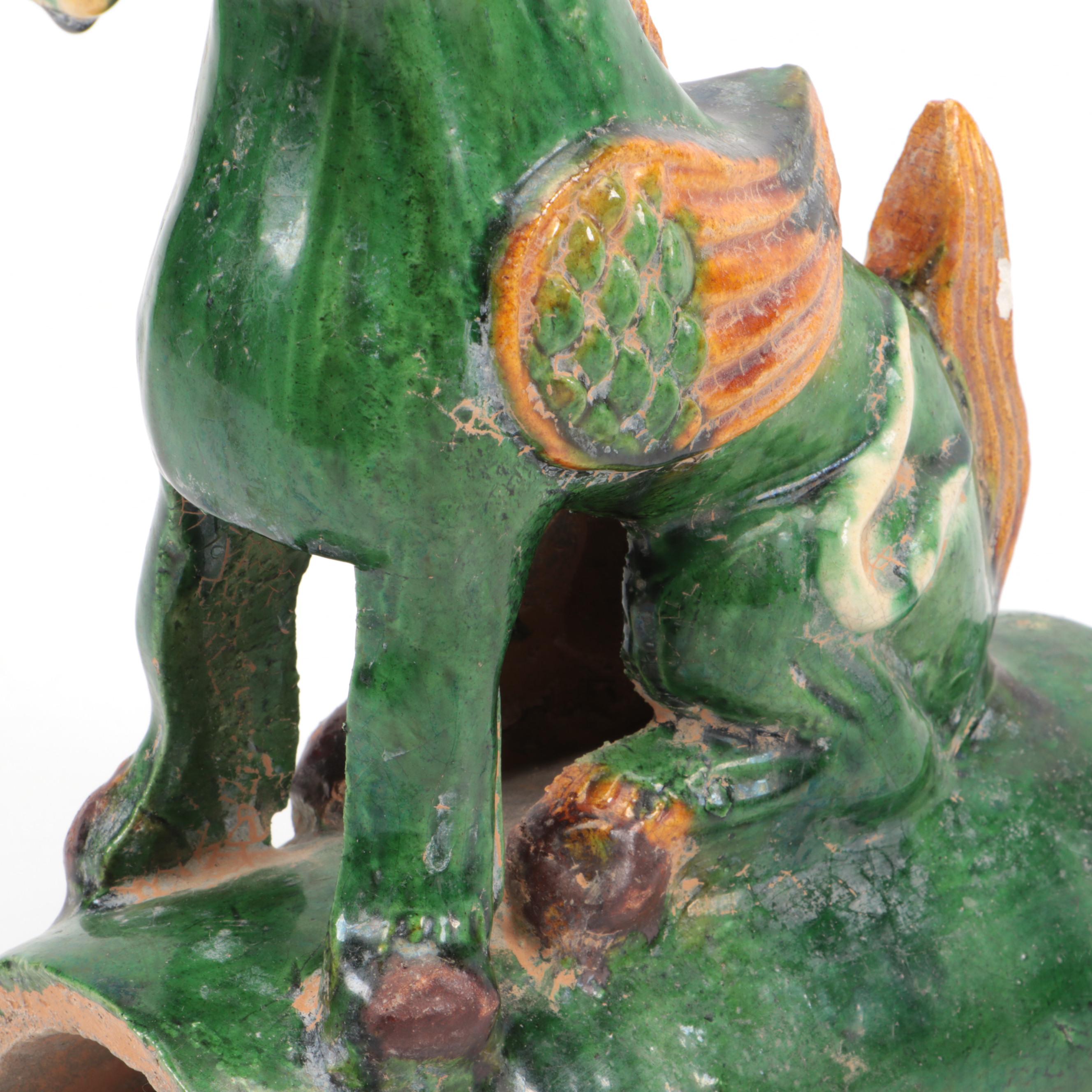 Chinese Sancai Glaze Gansu "Qianlima" Winged Horse Roofing Tile