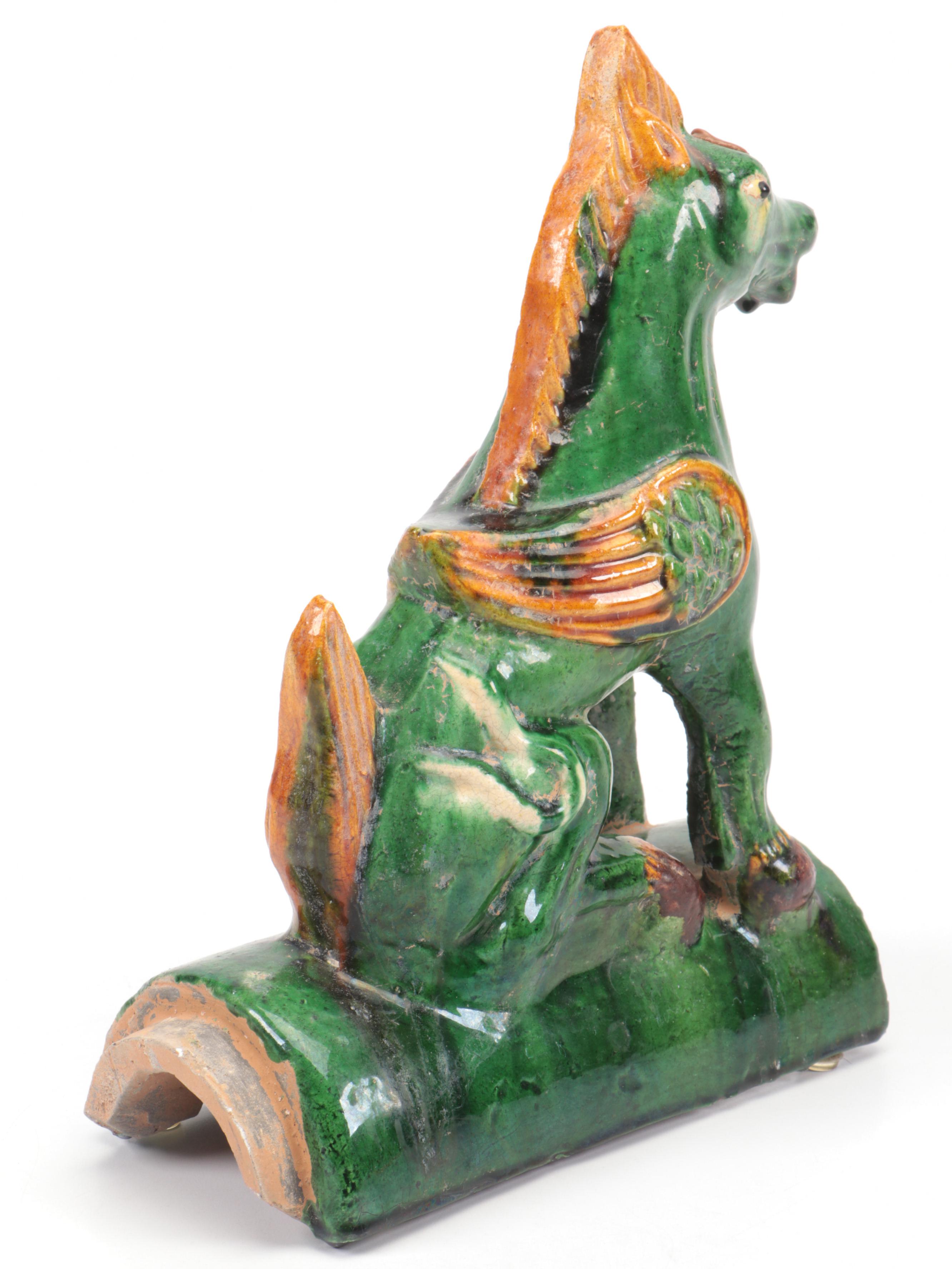 Chinese Sancai Glaze Gansu "Qianlima" Winged Horse Roofing Tile