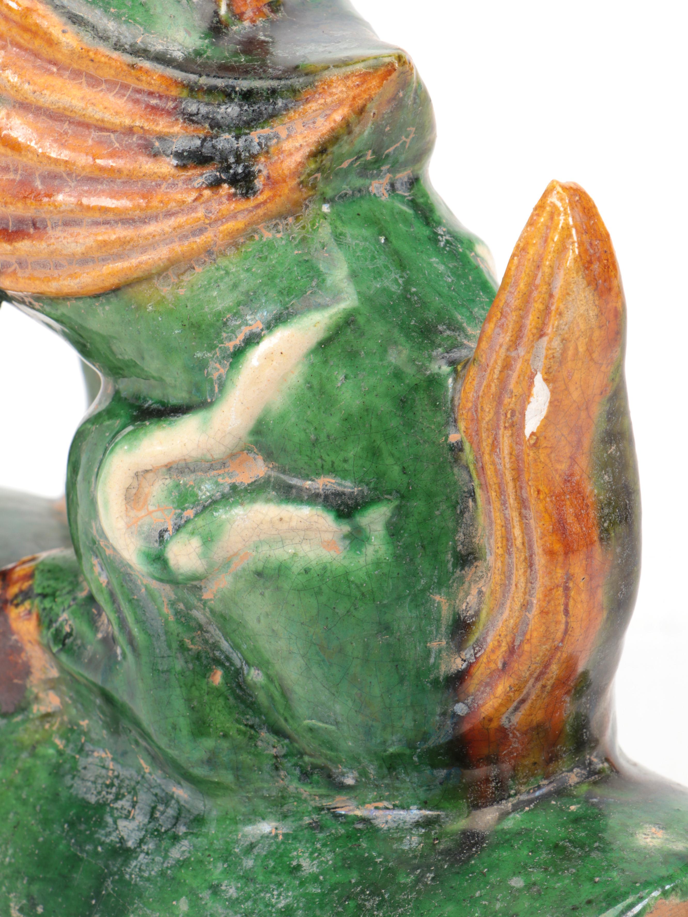 Chinese Sancai Glaze Gansu "Qianlima" Winged Horse Roofing Tile