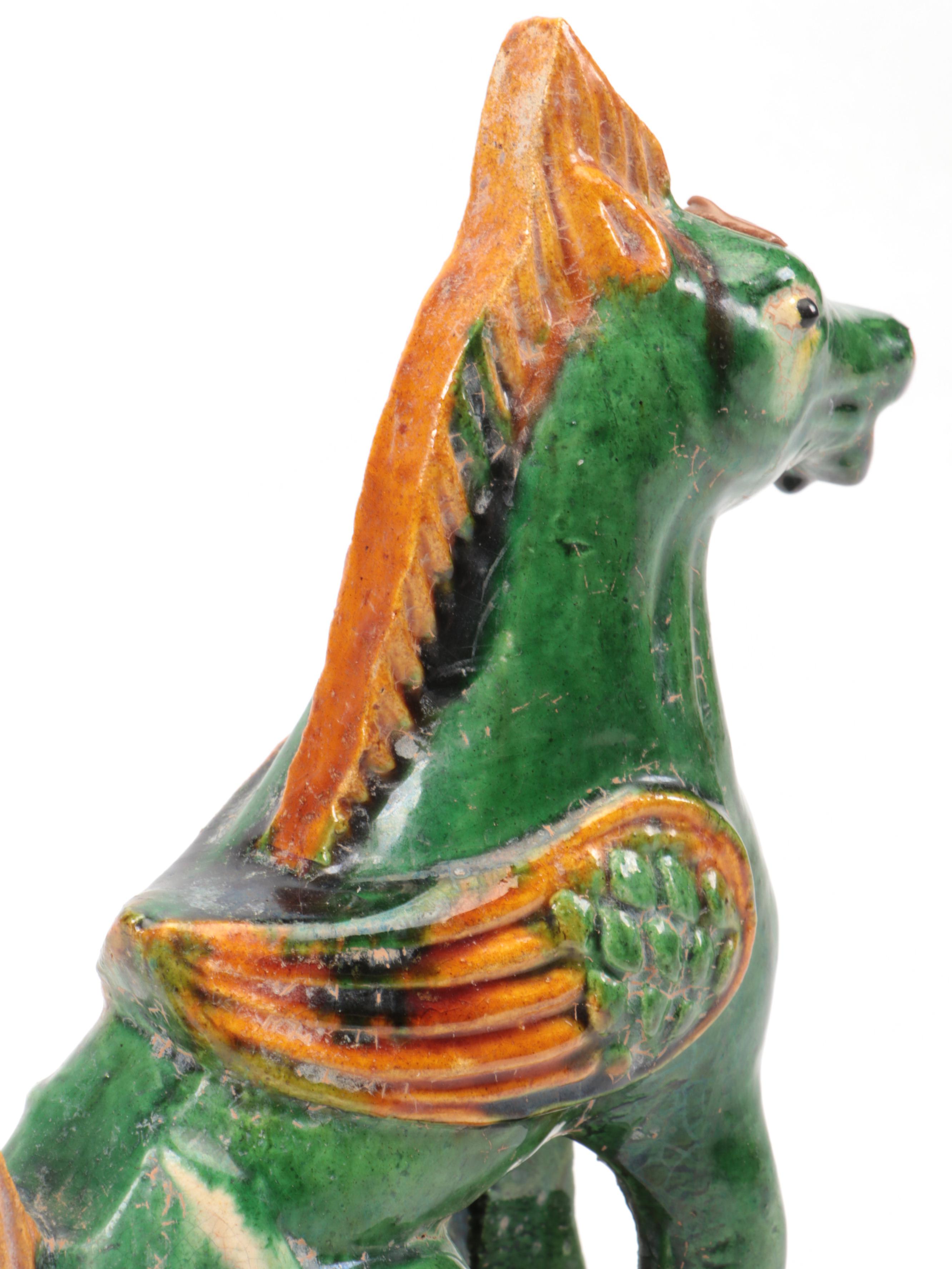 Chinese Sancai Glaze Gansu "Qianlima" Winged Horse Roofing Tile