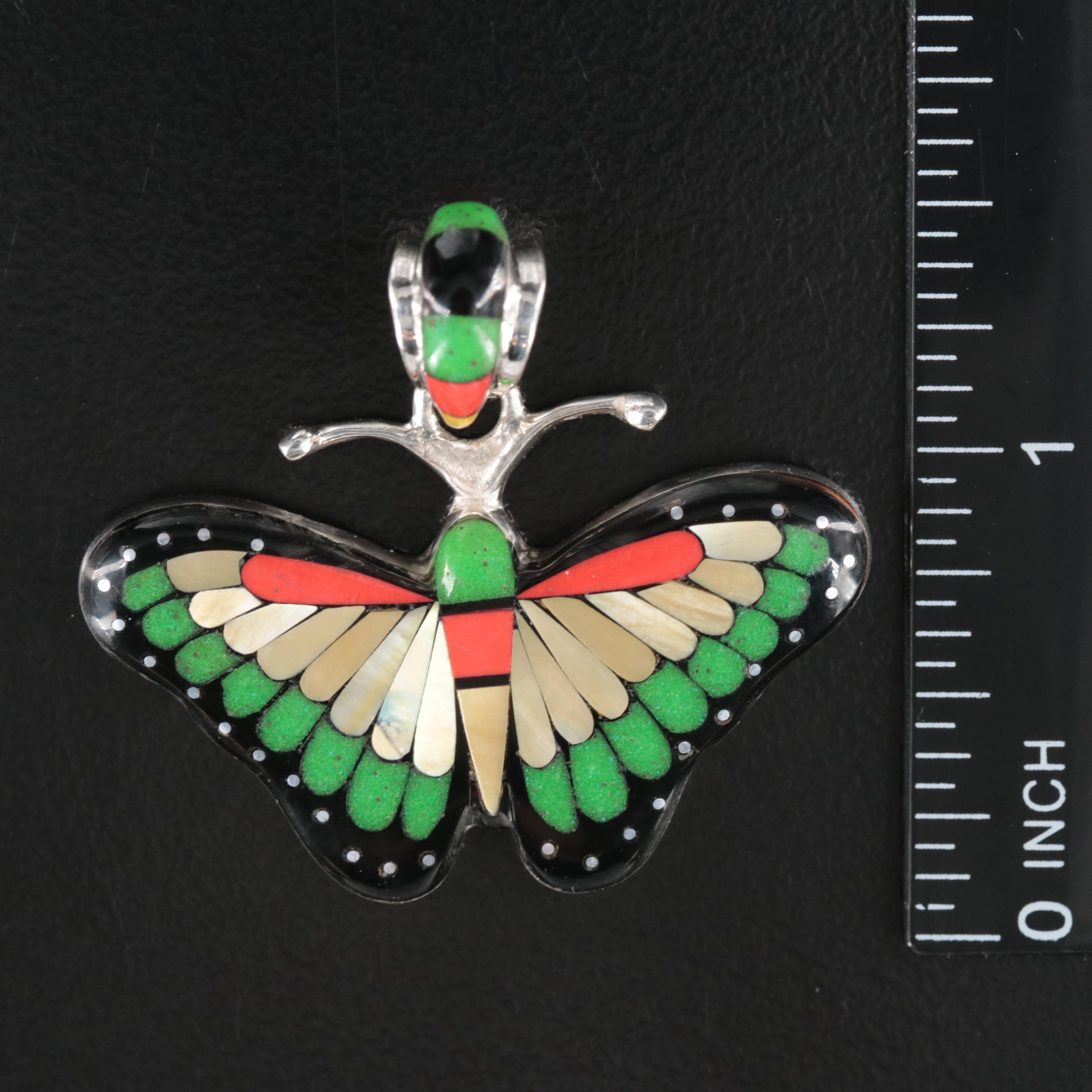 Sterling Gemstone Inlay Butterfly Pendant