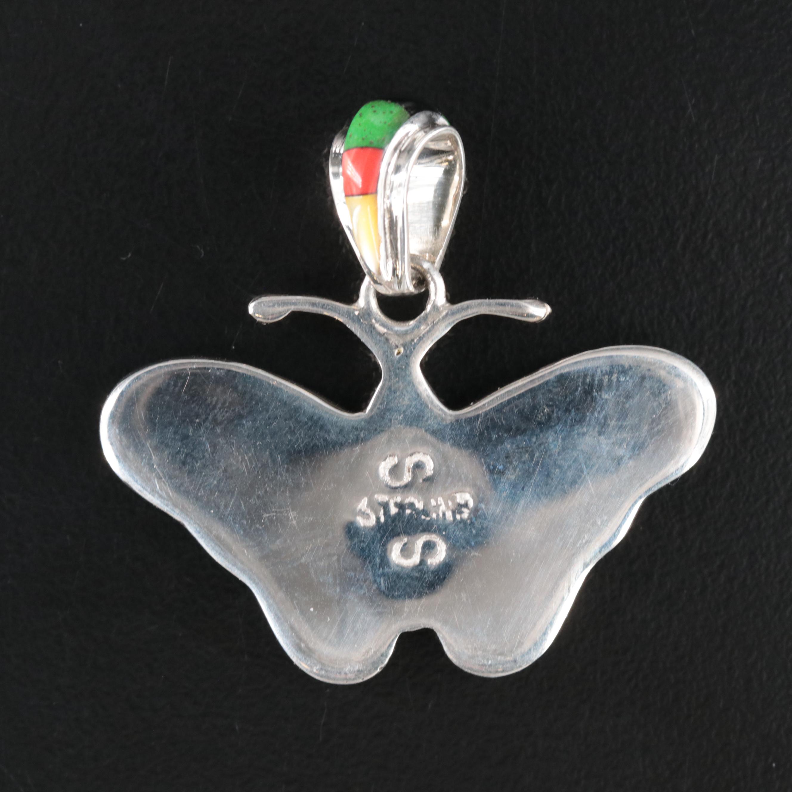Sterling Gemstone Inlay Butterfly Pendant