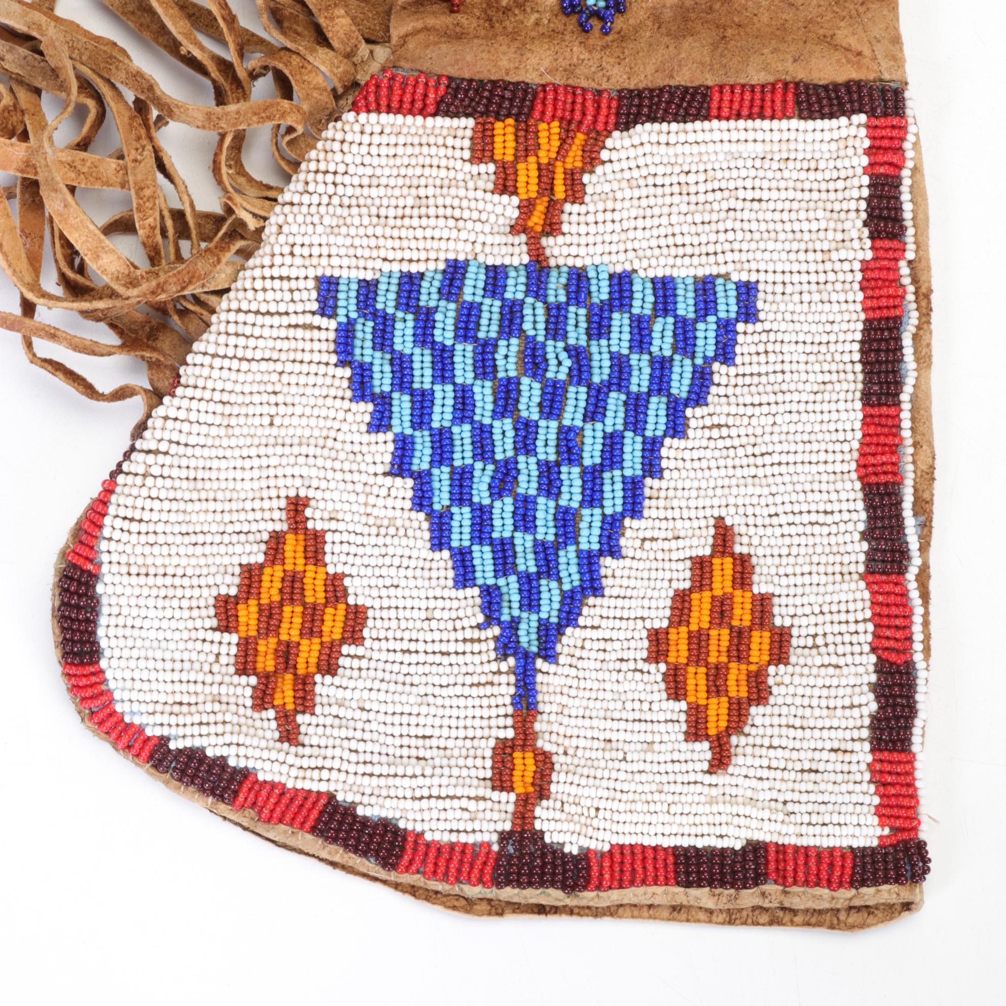 Native American Beaded Leather Buckskin Gauntlet Gloves