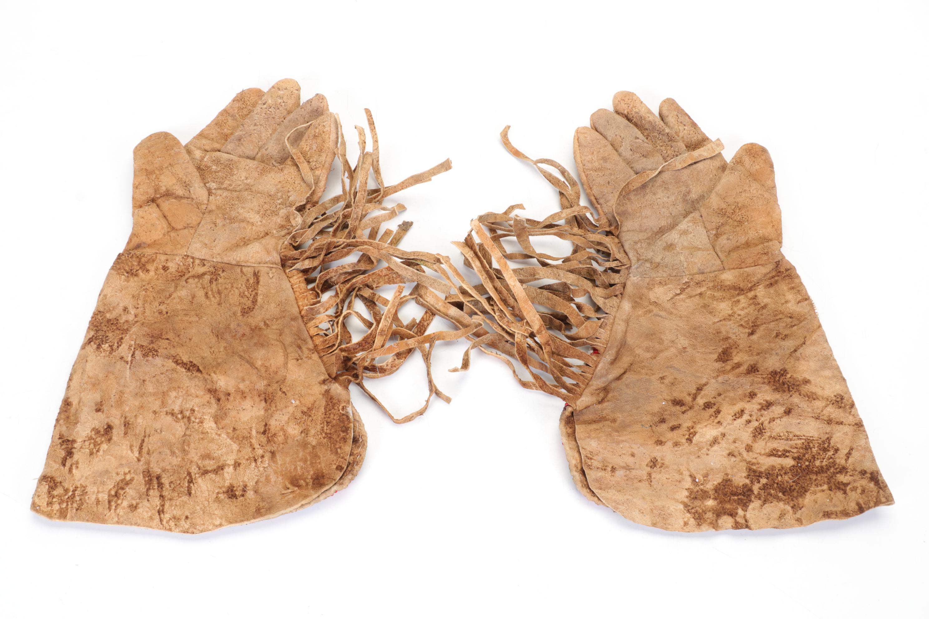 Native American Beaded Leather Buckskin Gauntlet Gloves