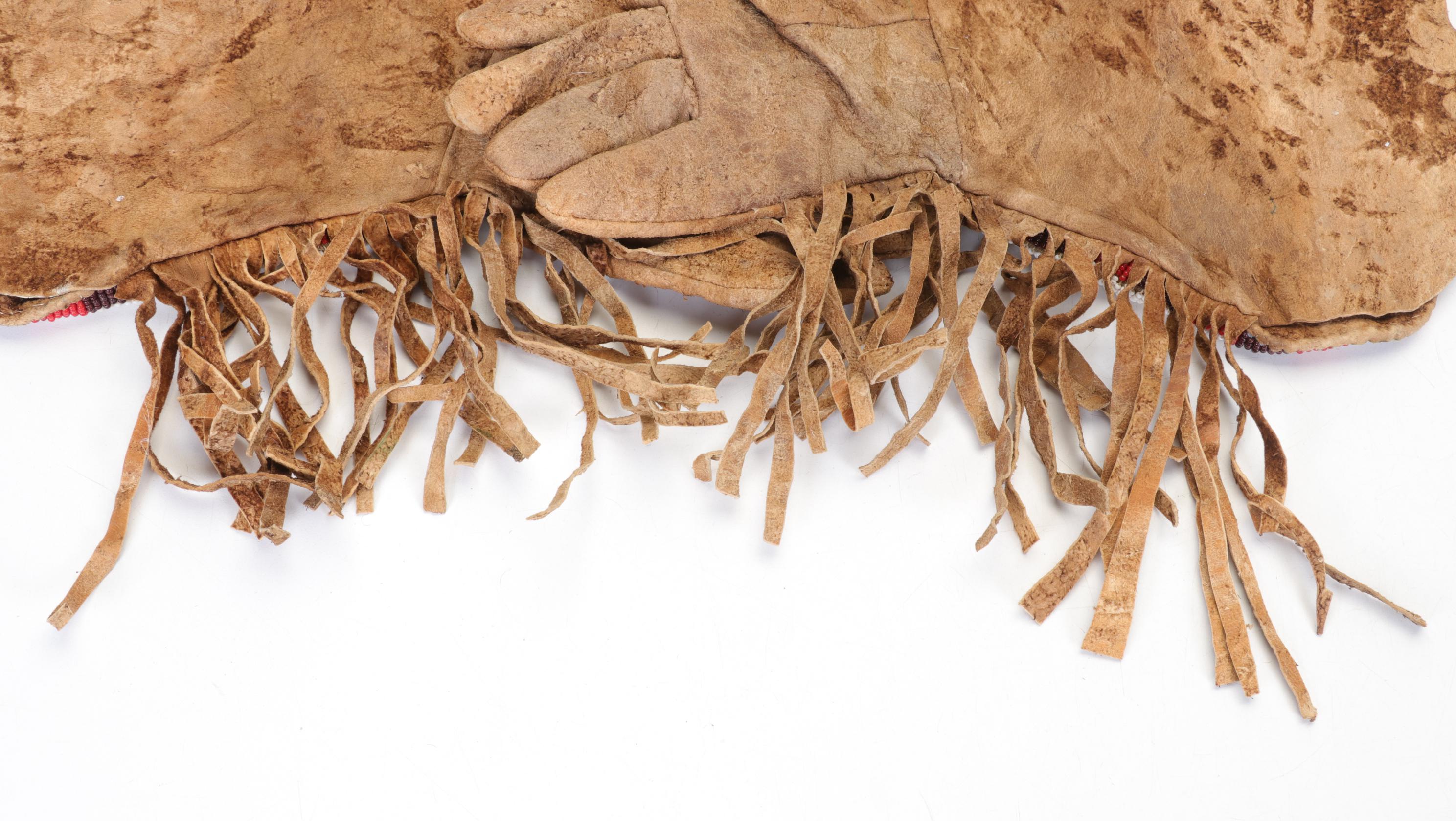 Native American Beaded Leather Buckskin Gauntlet Gloves