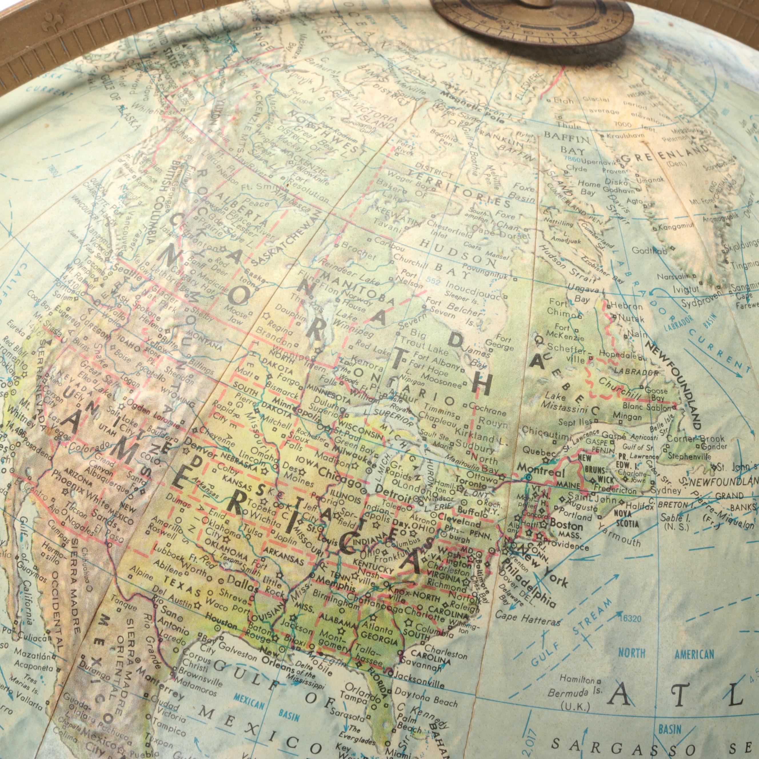 Replogle "Land and Sea" Standing With Other Geographic World Globe, Vintage