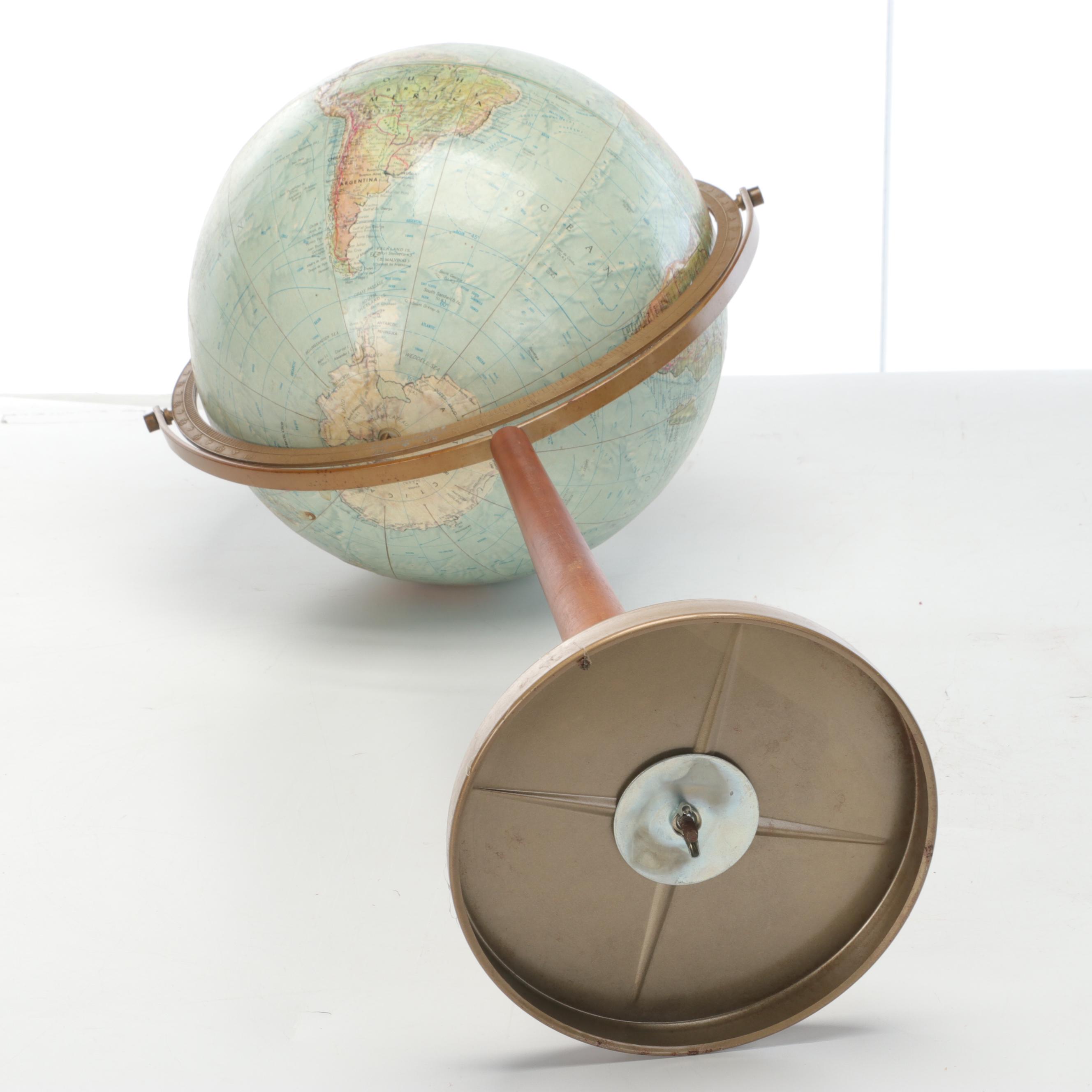 Replogle "Land and Sea" Standing With Other Geographic World Globe, Vintage