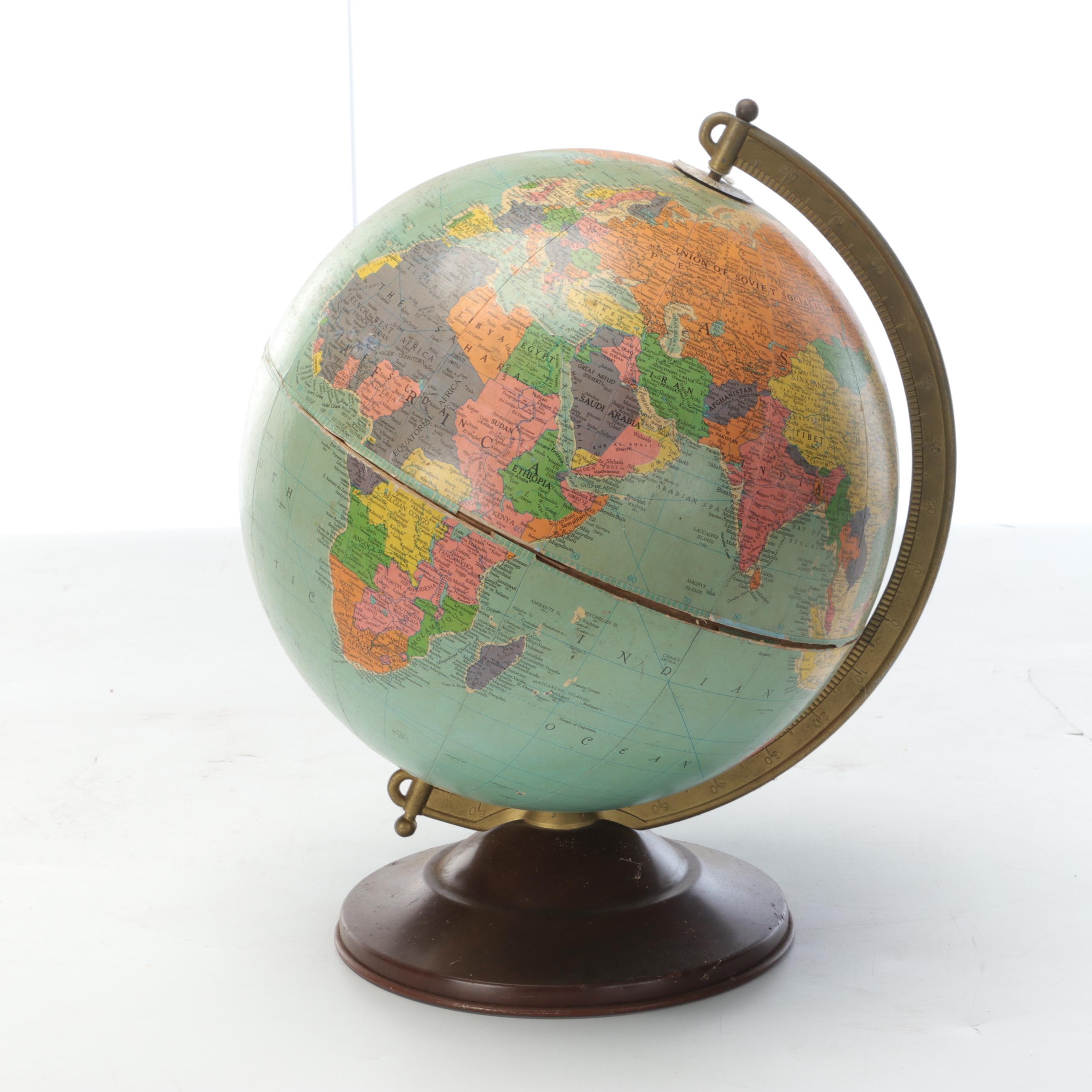 Replogle "Land and Sea" Standing With Other Geographic World Globe, Vintage