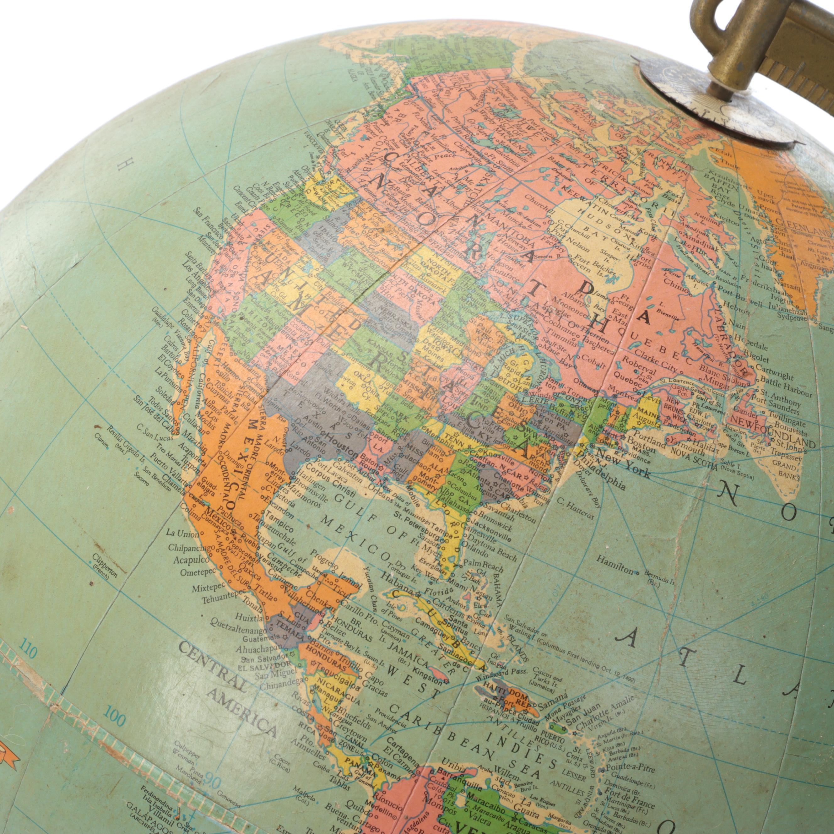 Replogle "Land and Sea" Standing With Other Geographic World Globe, Vintage