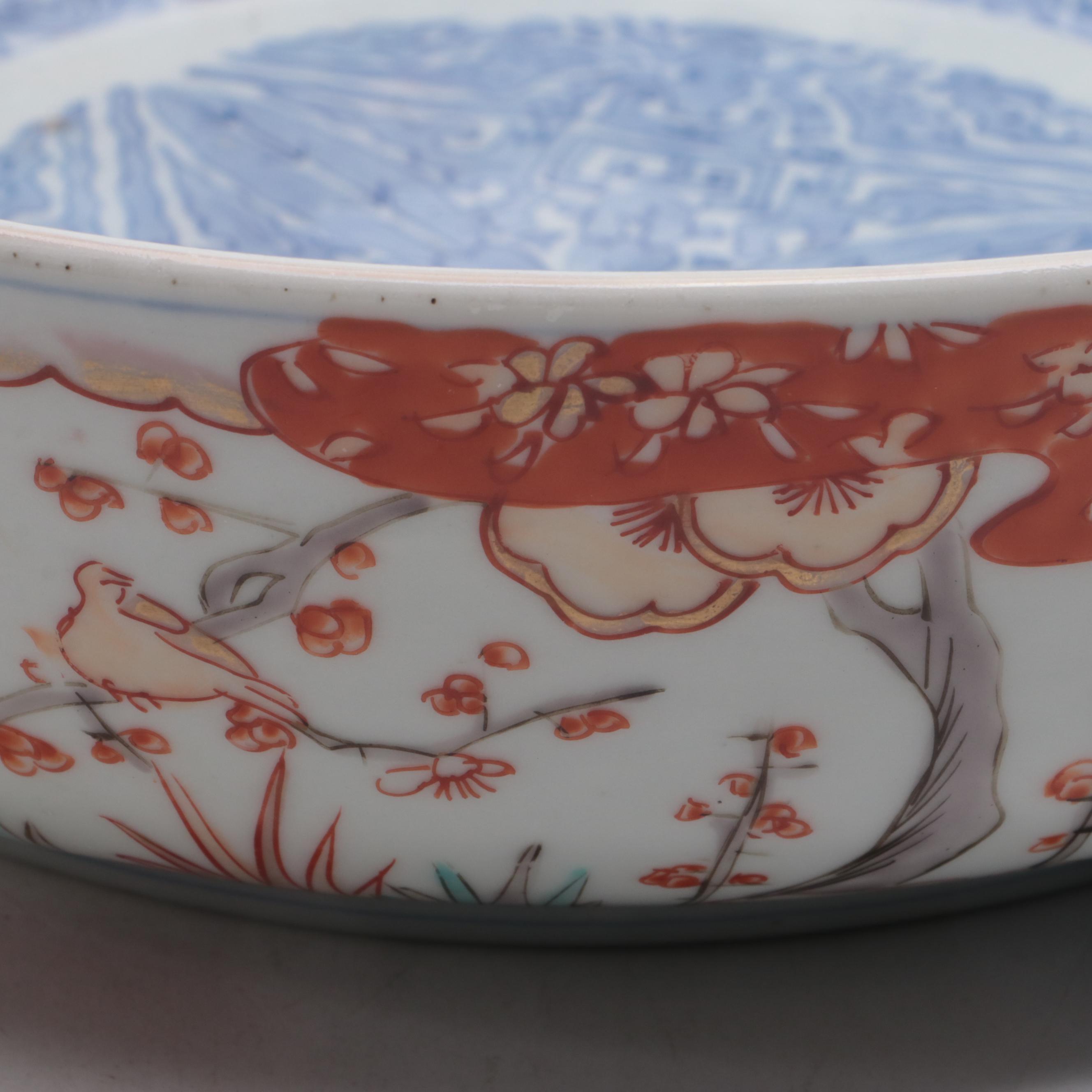 Japanese Imari Porcelain Bowl with Carved Stand