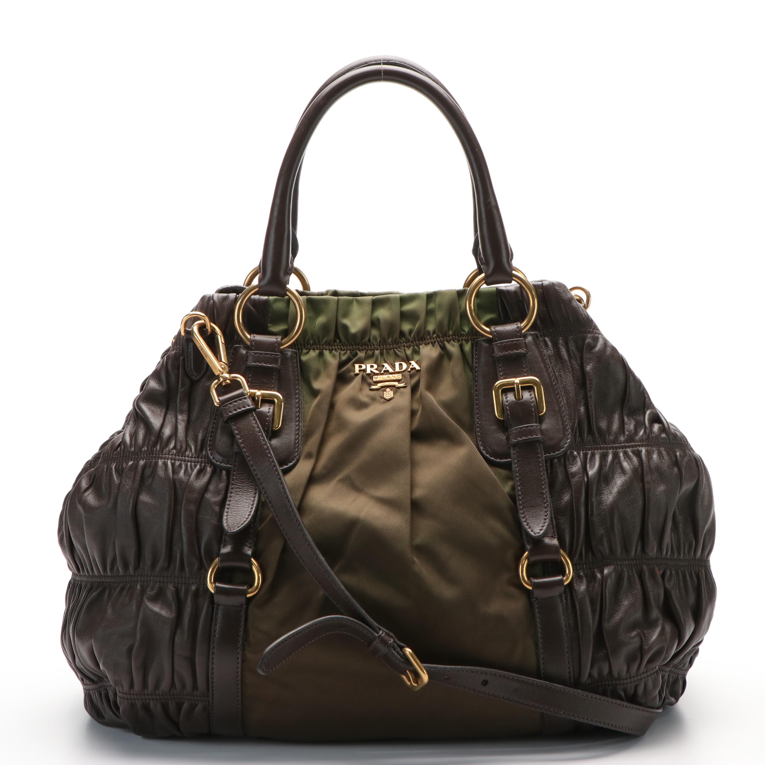Prada Handbag in Tessuto Nylon and Nappa Gaufre Leather
