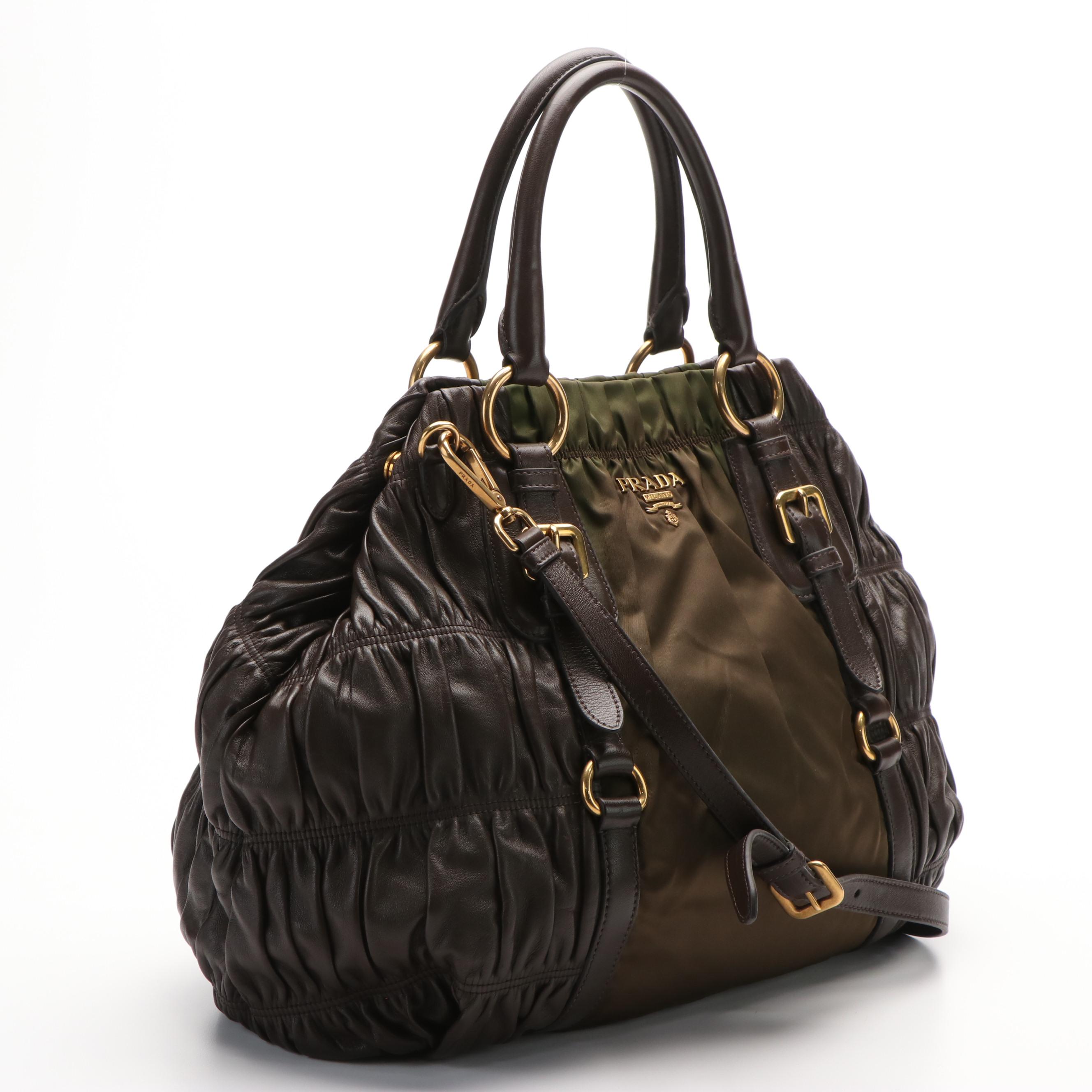 Prada Handbag in Tessuto Nylon and Nappa Gaufre Leather
