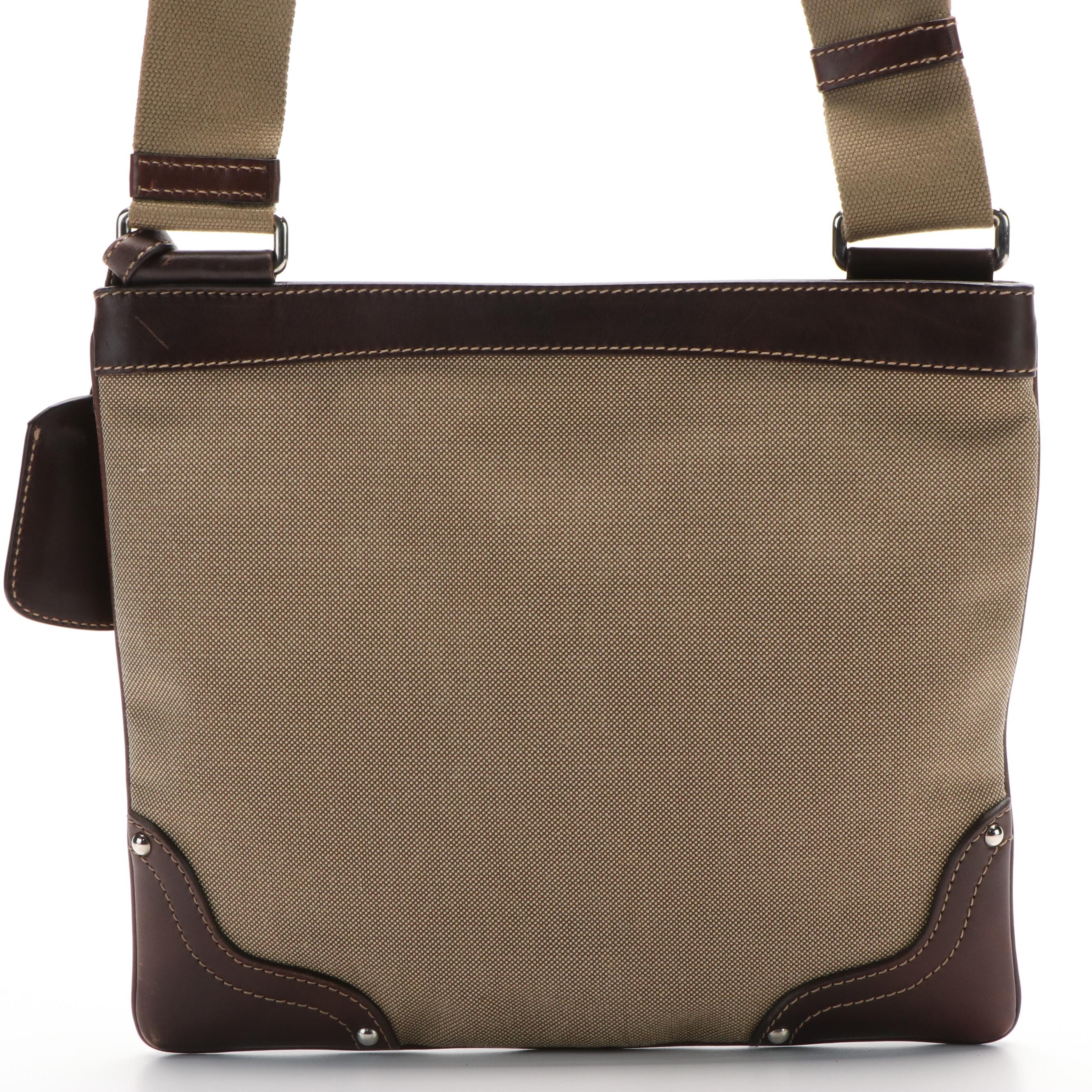 Prada Canapa Logo Brown Leather and Canvas Messenger Bag