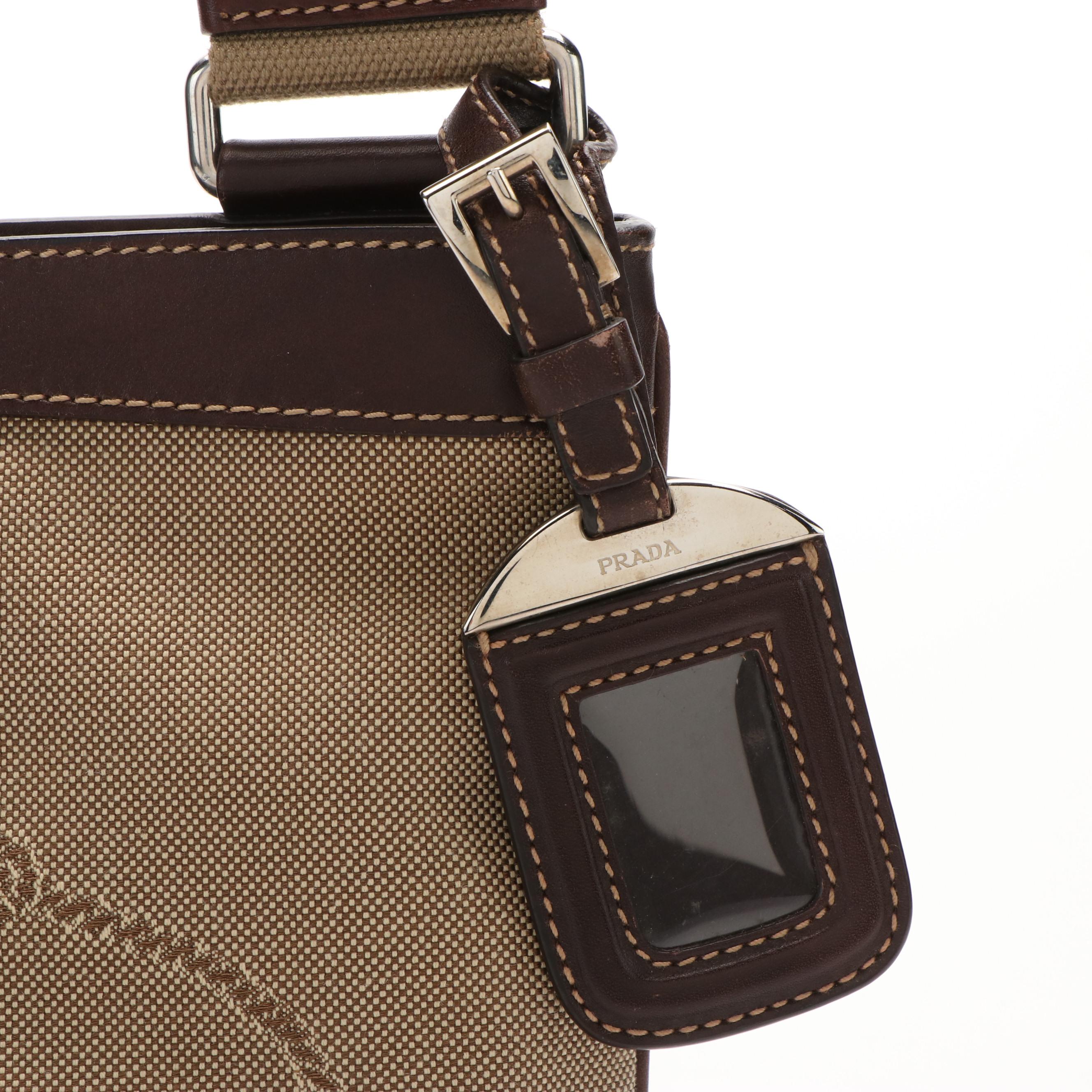 Prada Canapa Logo Brown Leather and Canvas Messenger Bag