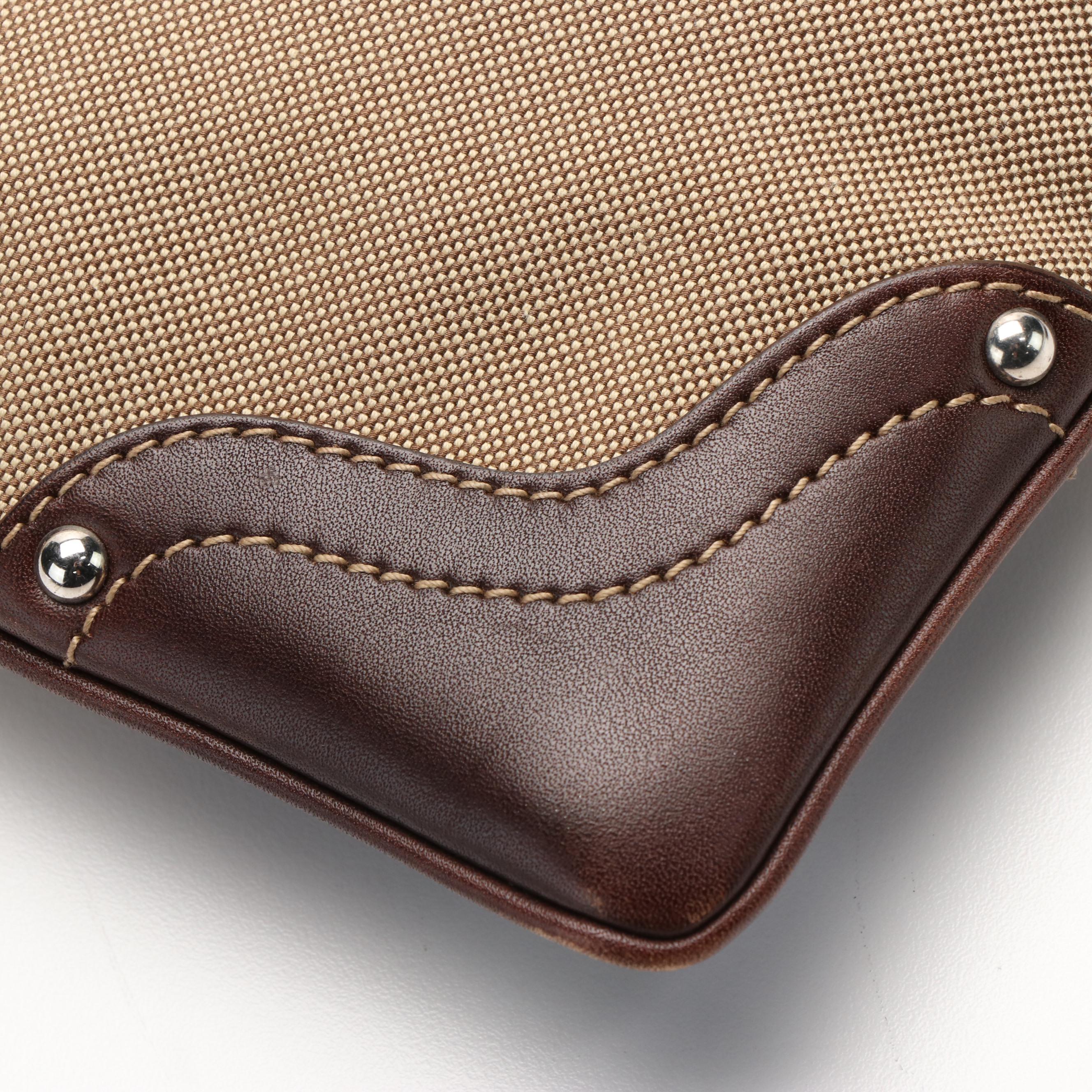 Prada Canapa Logo Brown Leather and Canvas Messenger Bag