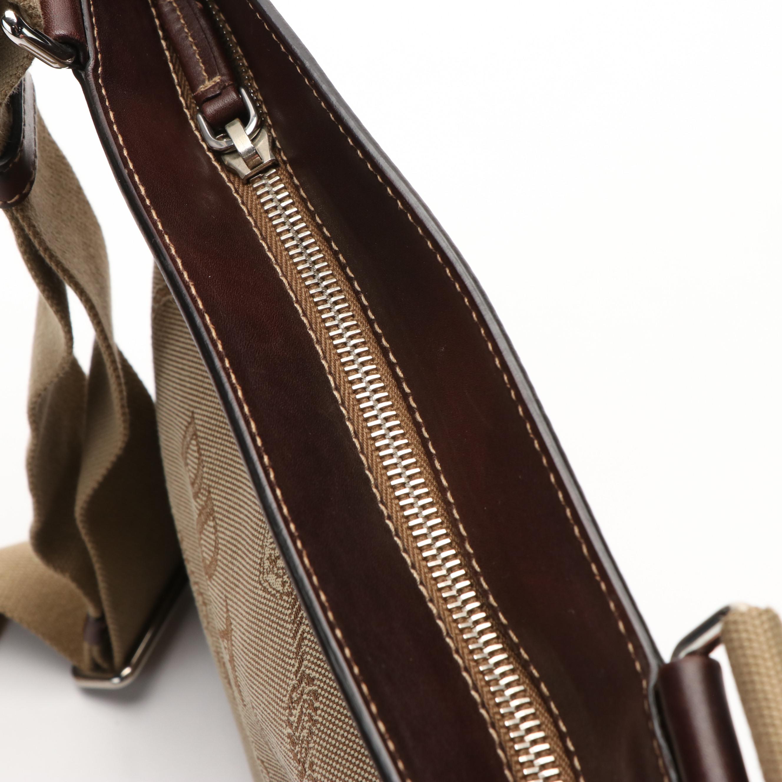 Prada Canapa Logo Brown Leather and Canvas Messenger Bag