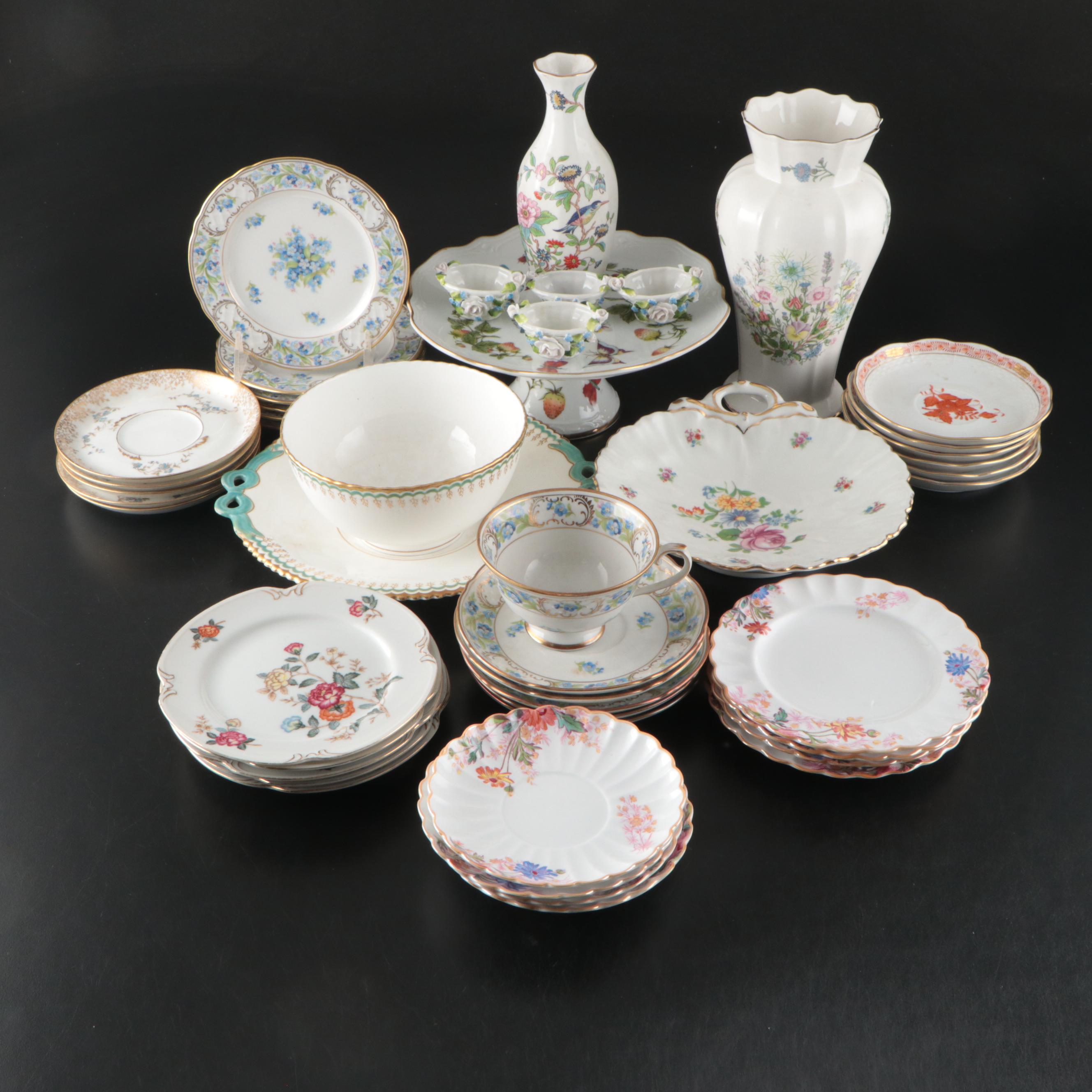 Herend "Chinese Bouquet Rust" Porcelain Saucers with Other Tableware