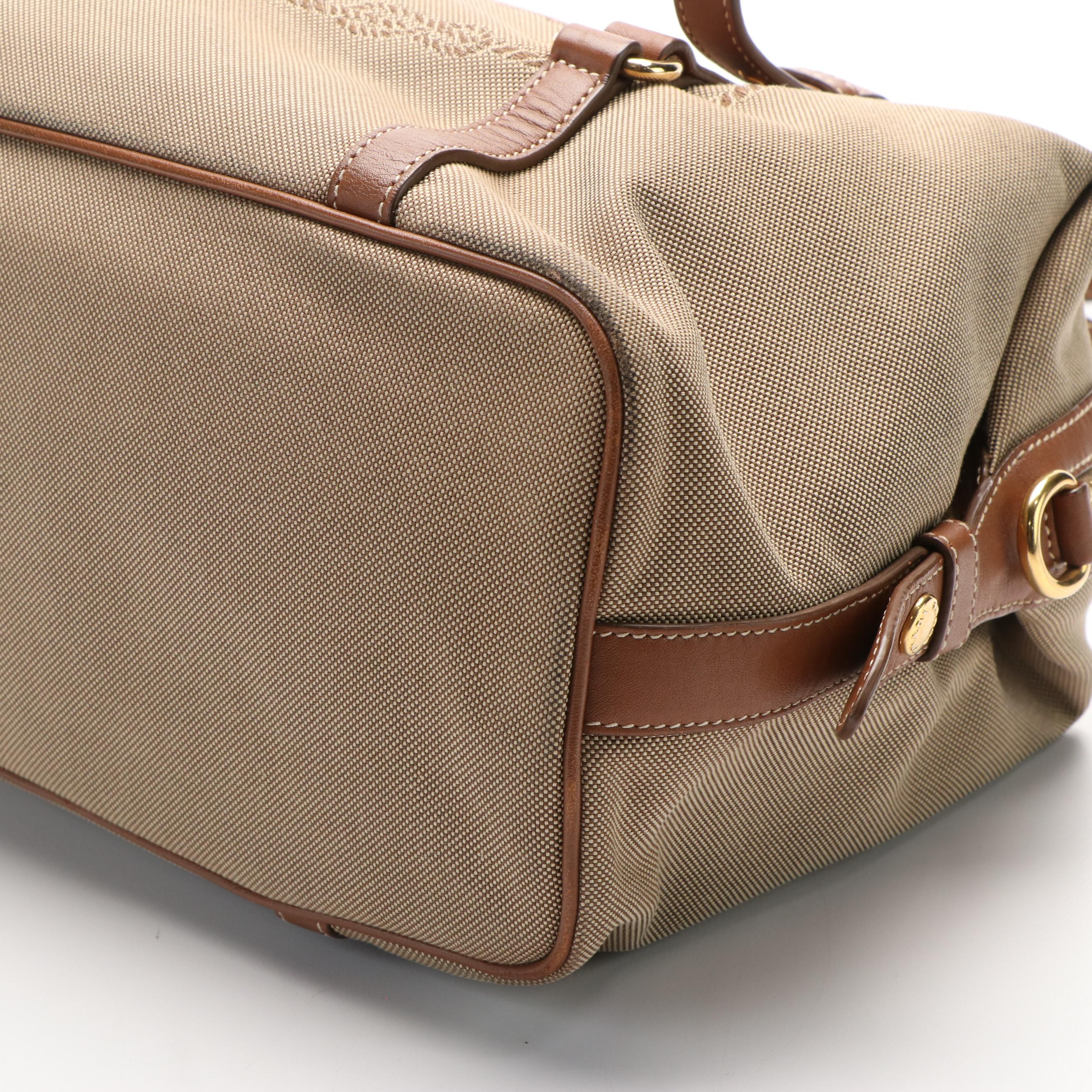 Prada Logo Bauletto Bag in Canvas and Leather