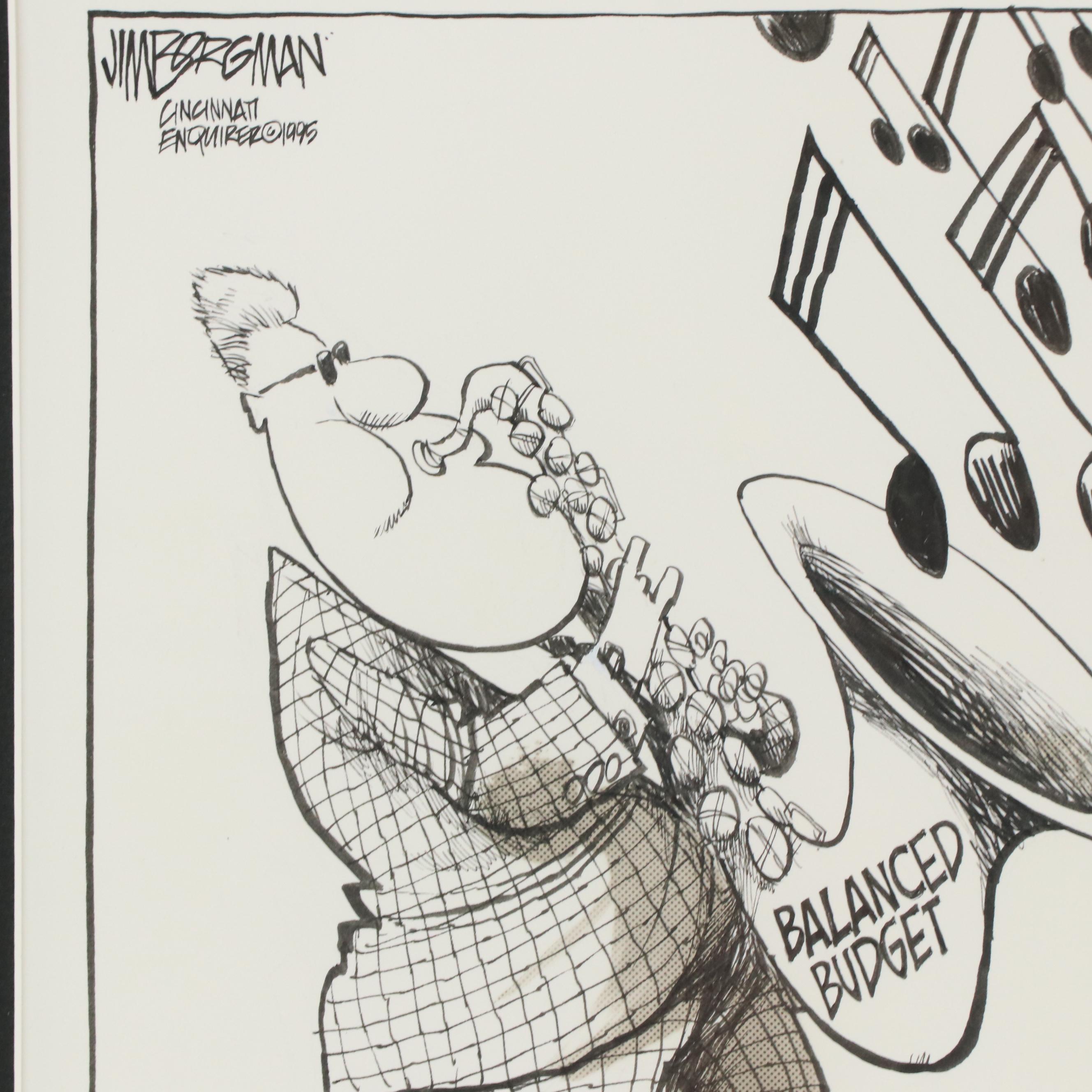 Jim Borgman Cartoon Ink Drawing "Balanced Budget," 1995