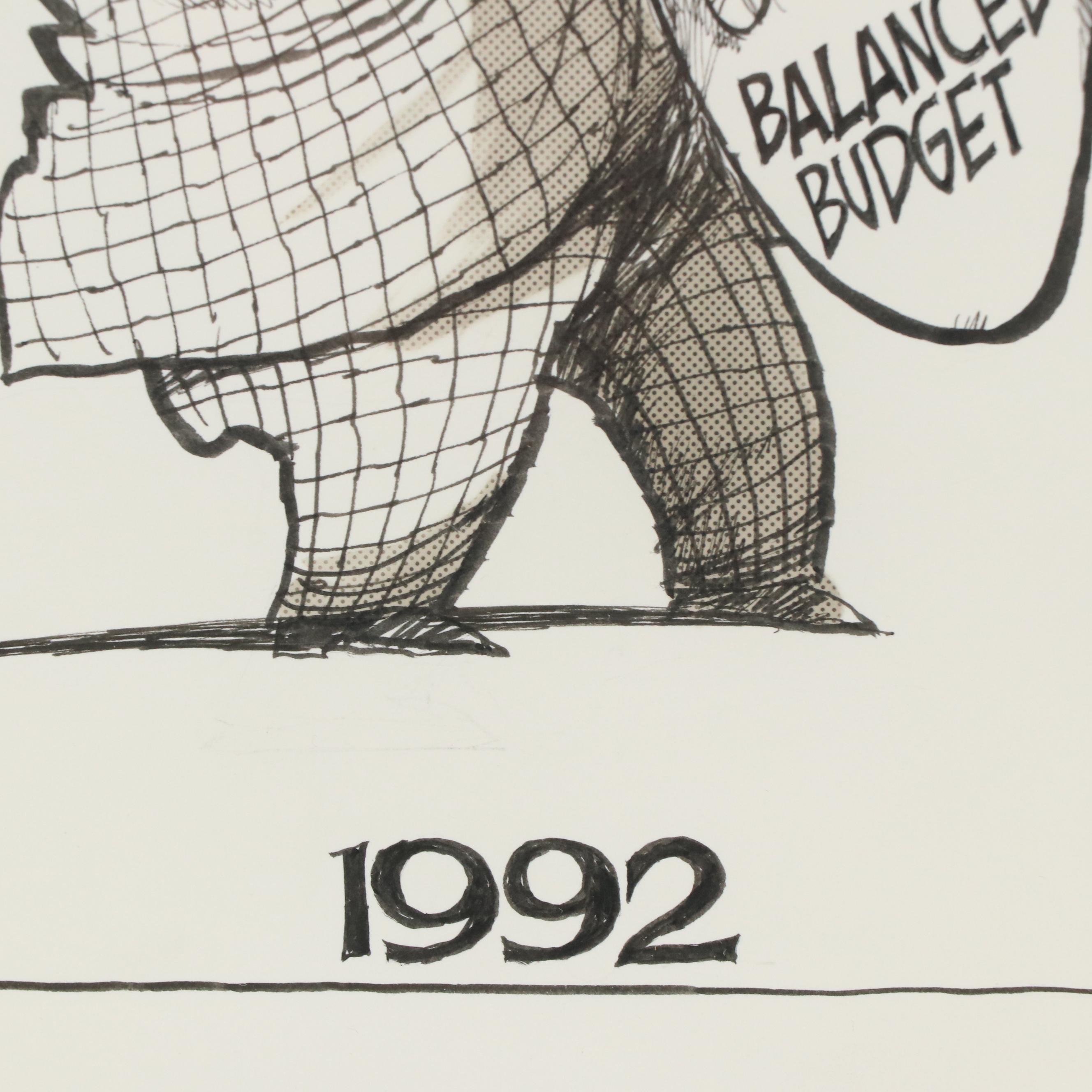 Jim Borgman Cartoon Ink Drawing "Balanced Budget," 1995