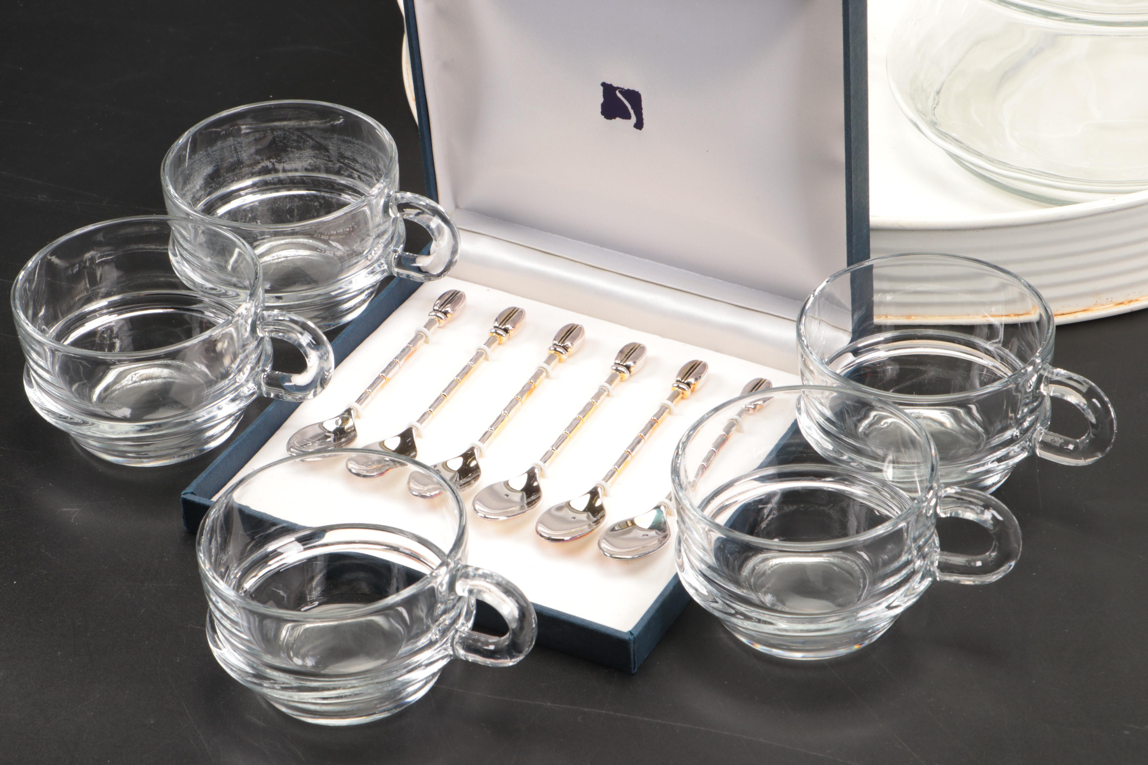 Primula Glass Teapot with Demitasse Spoons and Other Tableware