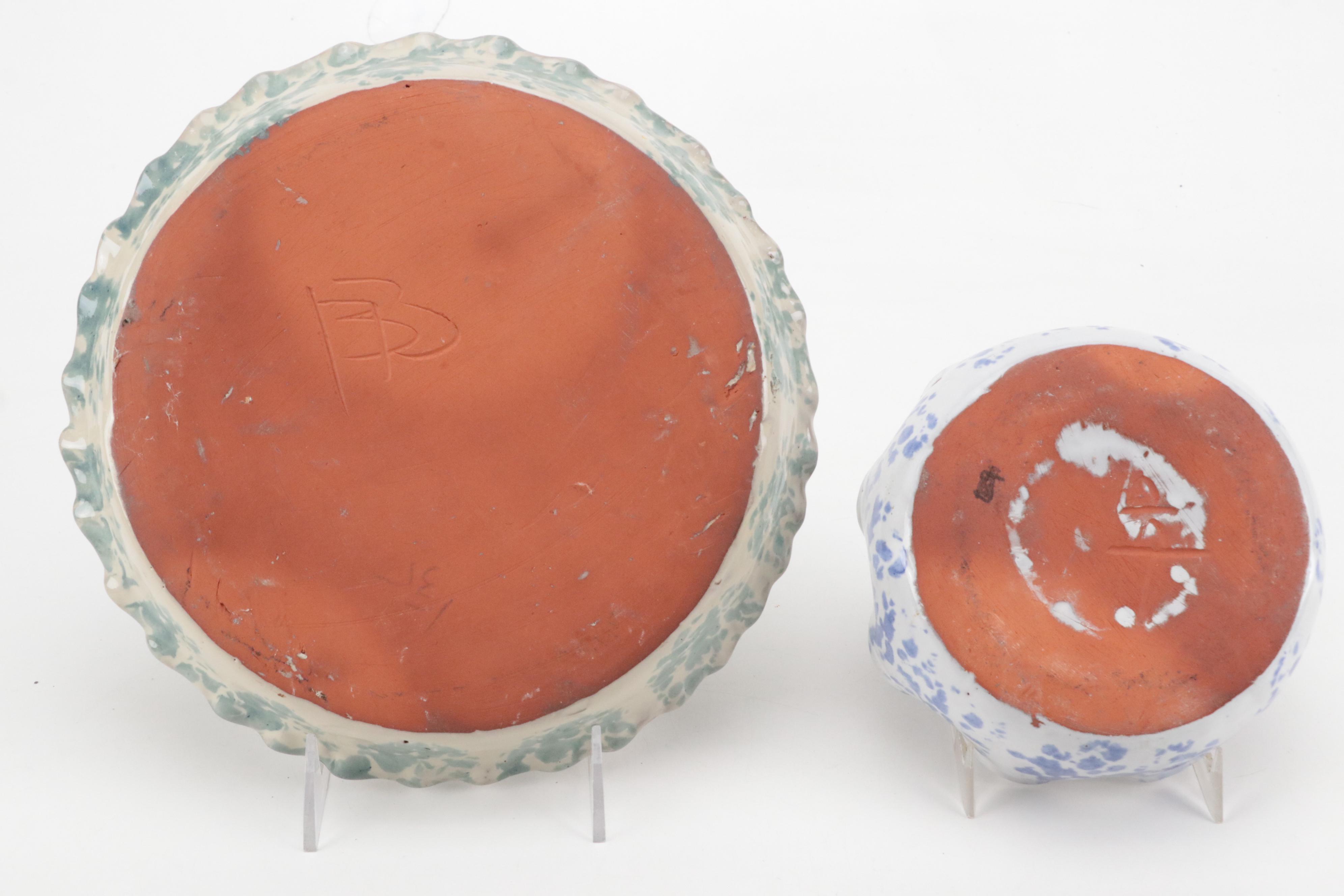 Bybee Pottery Chambersticks, Mug and Spongeware Collection, Mid-Late 20th C.