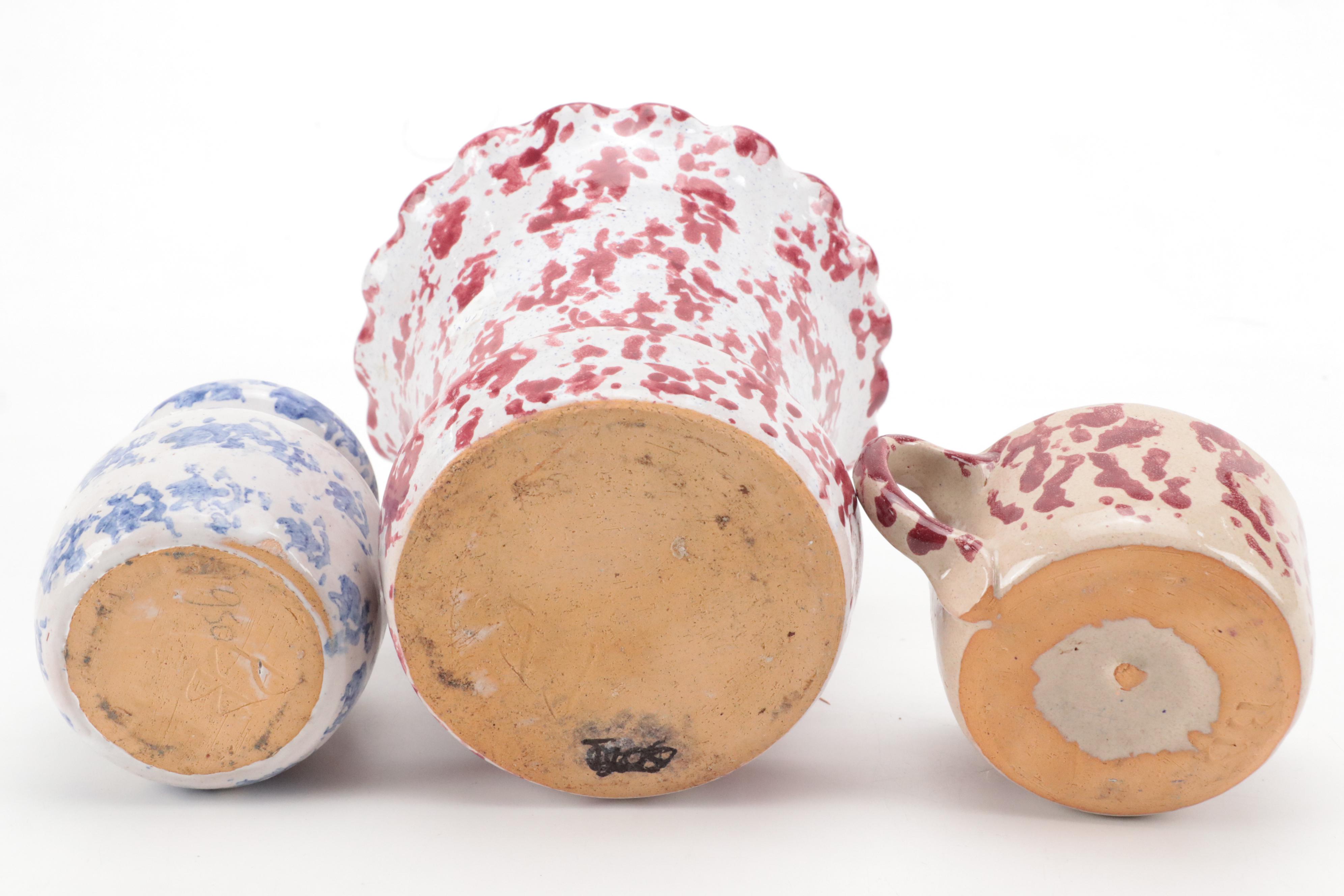 Bybee Pottery Chambersticks, Mug and Spongeware Collection, Mid-Late 20th C.